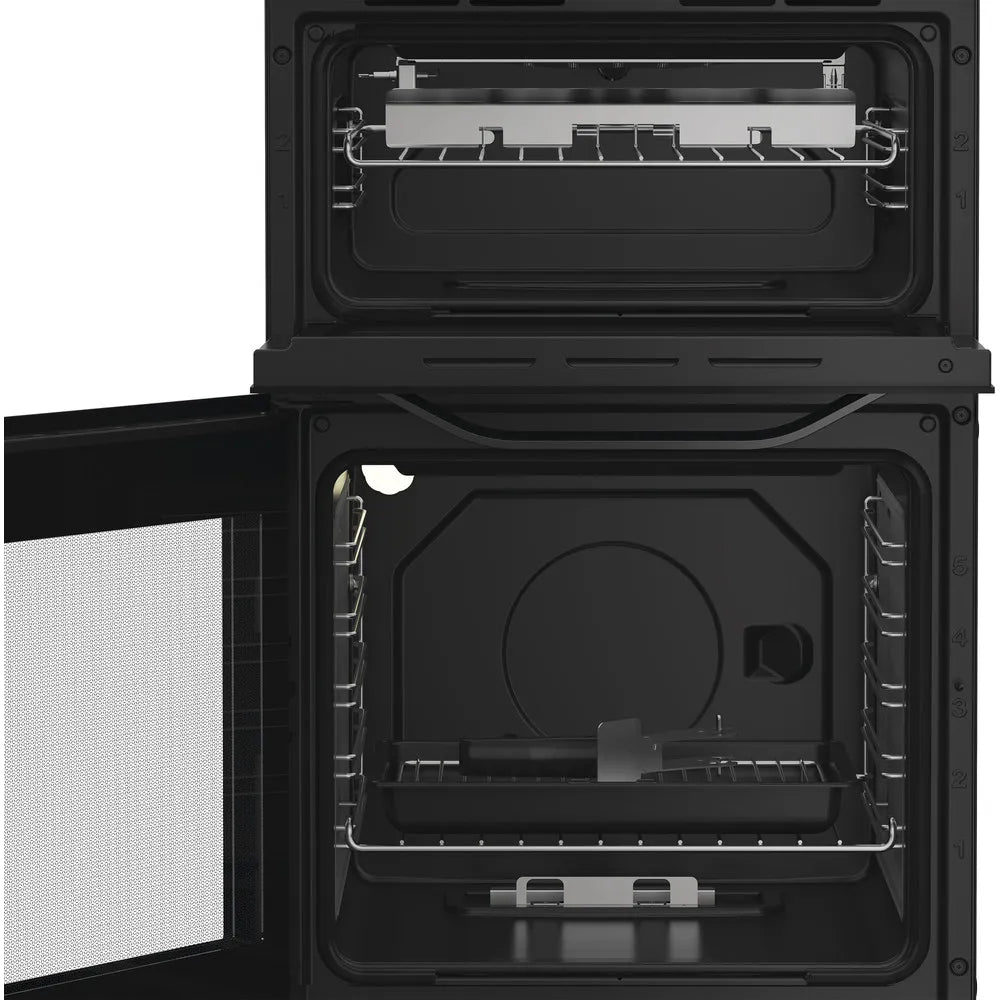 Hotpoint HTG5GCB 50cm Freestanding Gas Twin Cavity Cooker In Black