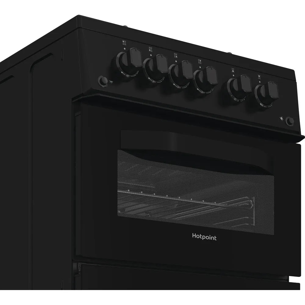 Hotpoint HTG5GCB 50cm Freestanding Gas Twin Cavity Cooker In Black