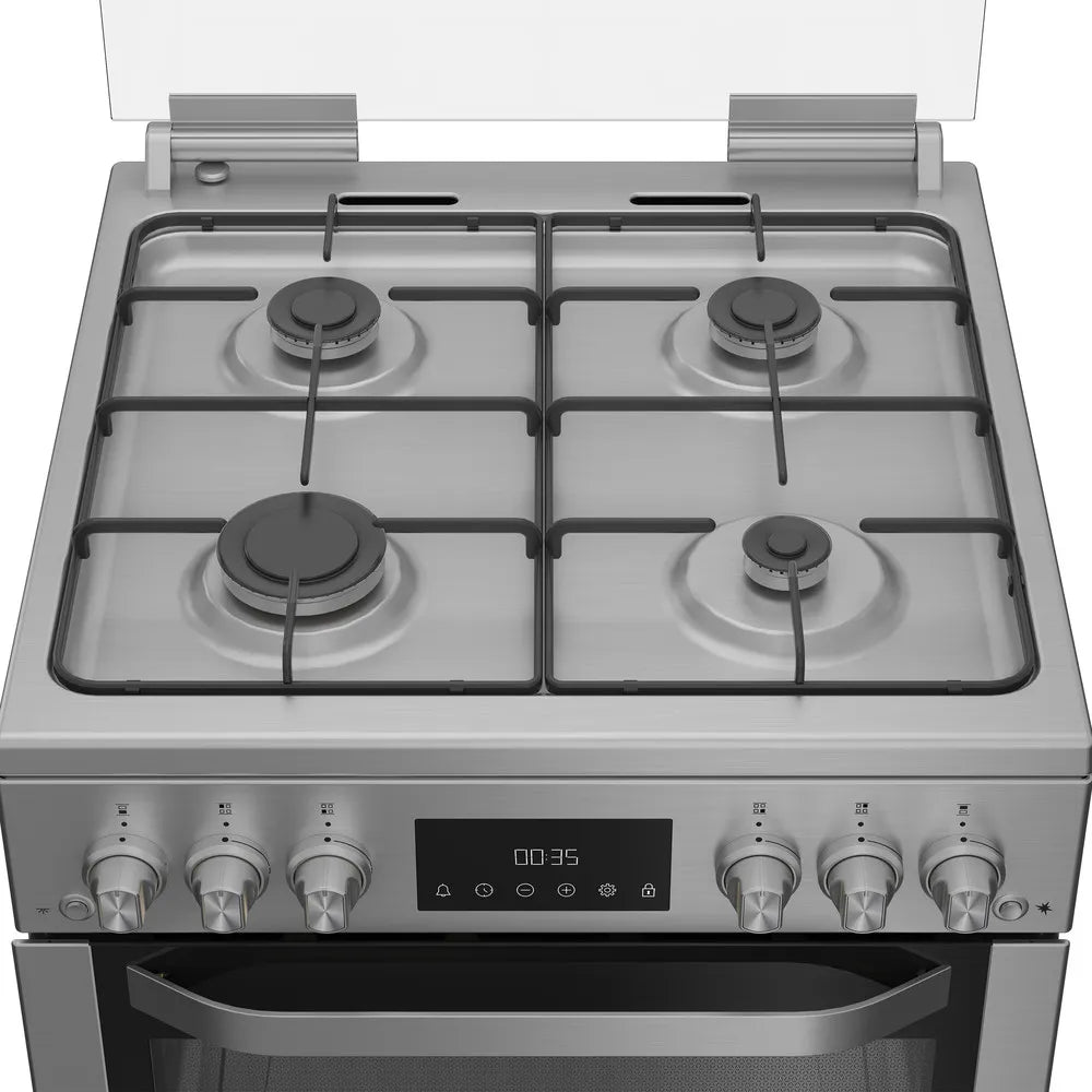 Hotpoint HDG6GDCX 60cm Freestanding Gas Double Oven Cooker with Glass Lid In Stainless Steel