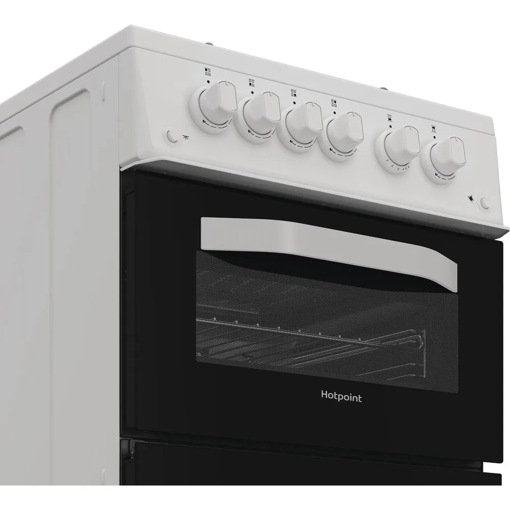 Hotpoint HTG5GCW 50cm Freestanding Gas Twin Cavity Cooker In White