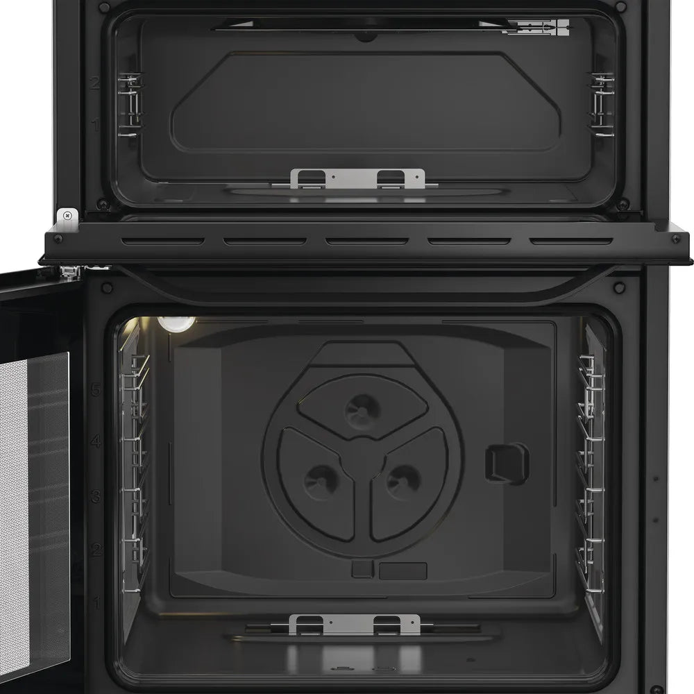 Hotpoint HTG6GDCB1 60cm Freestanding Gas Twin Cavity Cooker with Glass Lid In Black