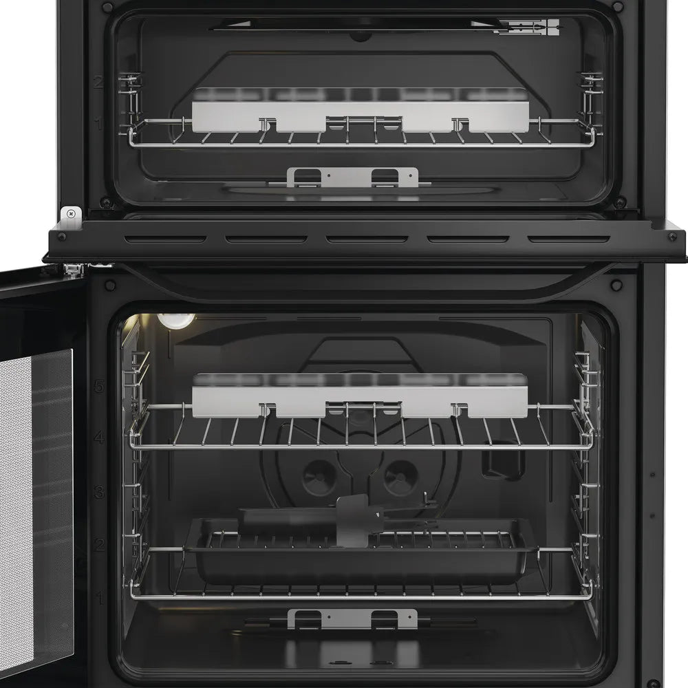 Hotpoint HTG6GDCB1 60cm Freestanding Gas Twin Cavity Cooker with Glass Lid In Black