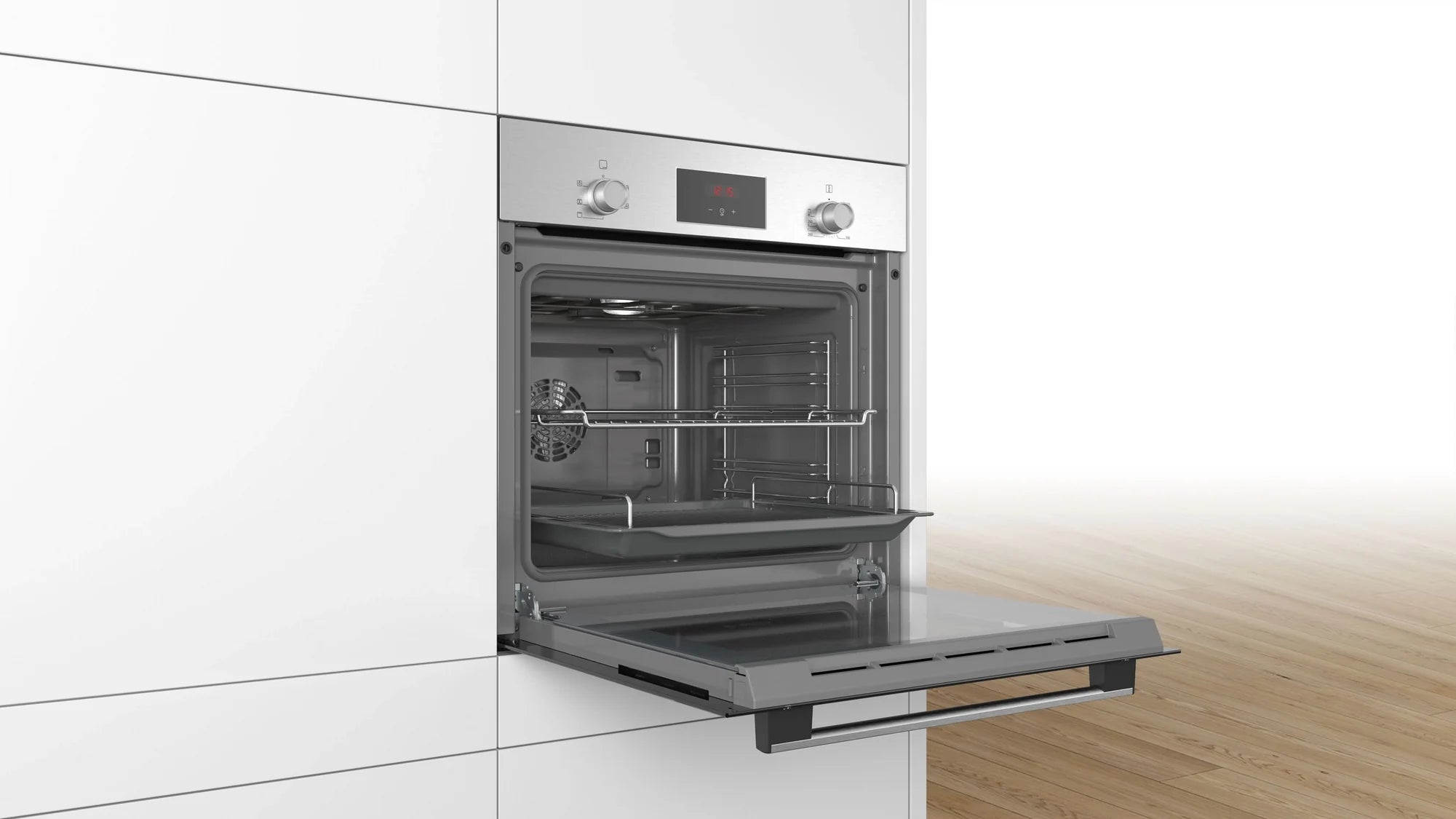 Bosch HHF113BR0B 59.4cm Serie 2 Built In Electric Single Oven with 3D Hot Air - Stainless Steel