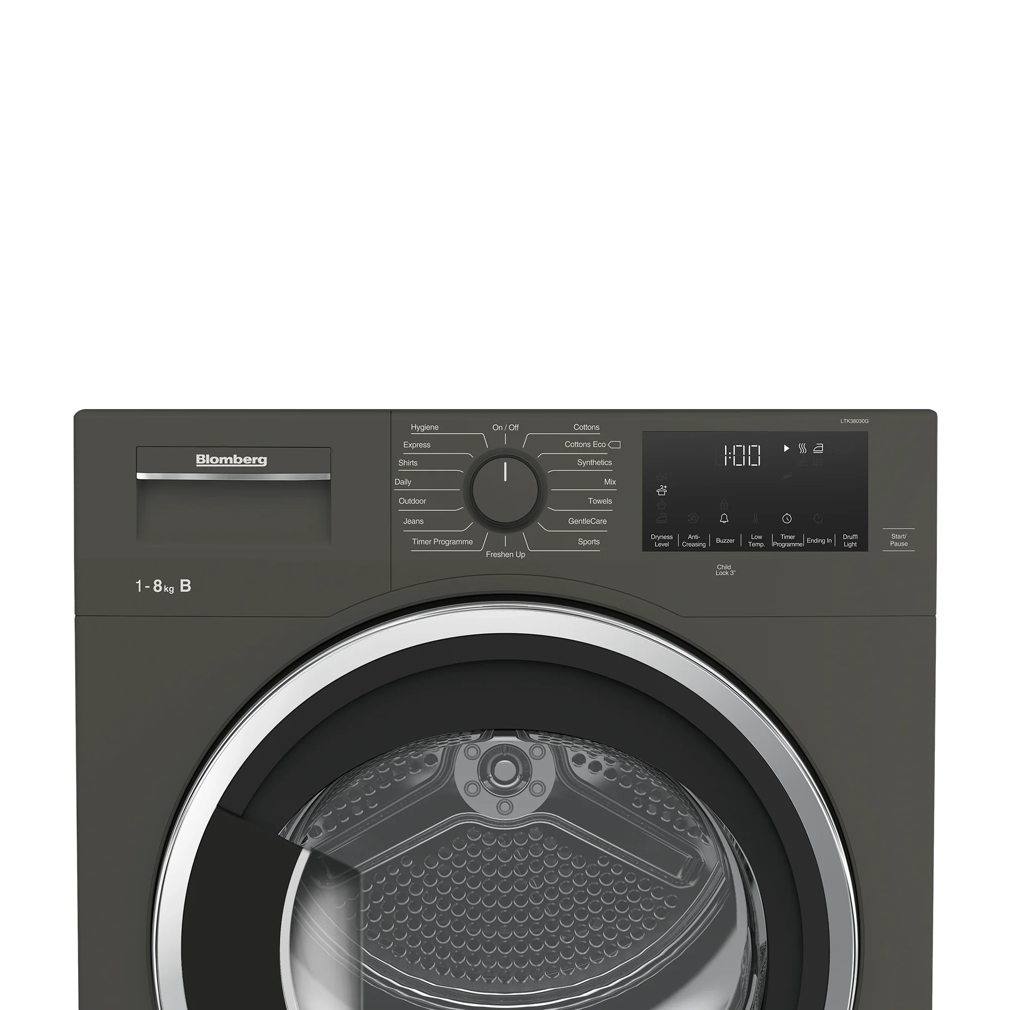 Blomberg LTK38030G 8kg Condenser Tumble Dryer - Graphite