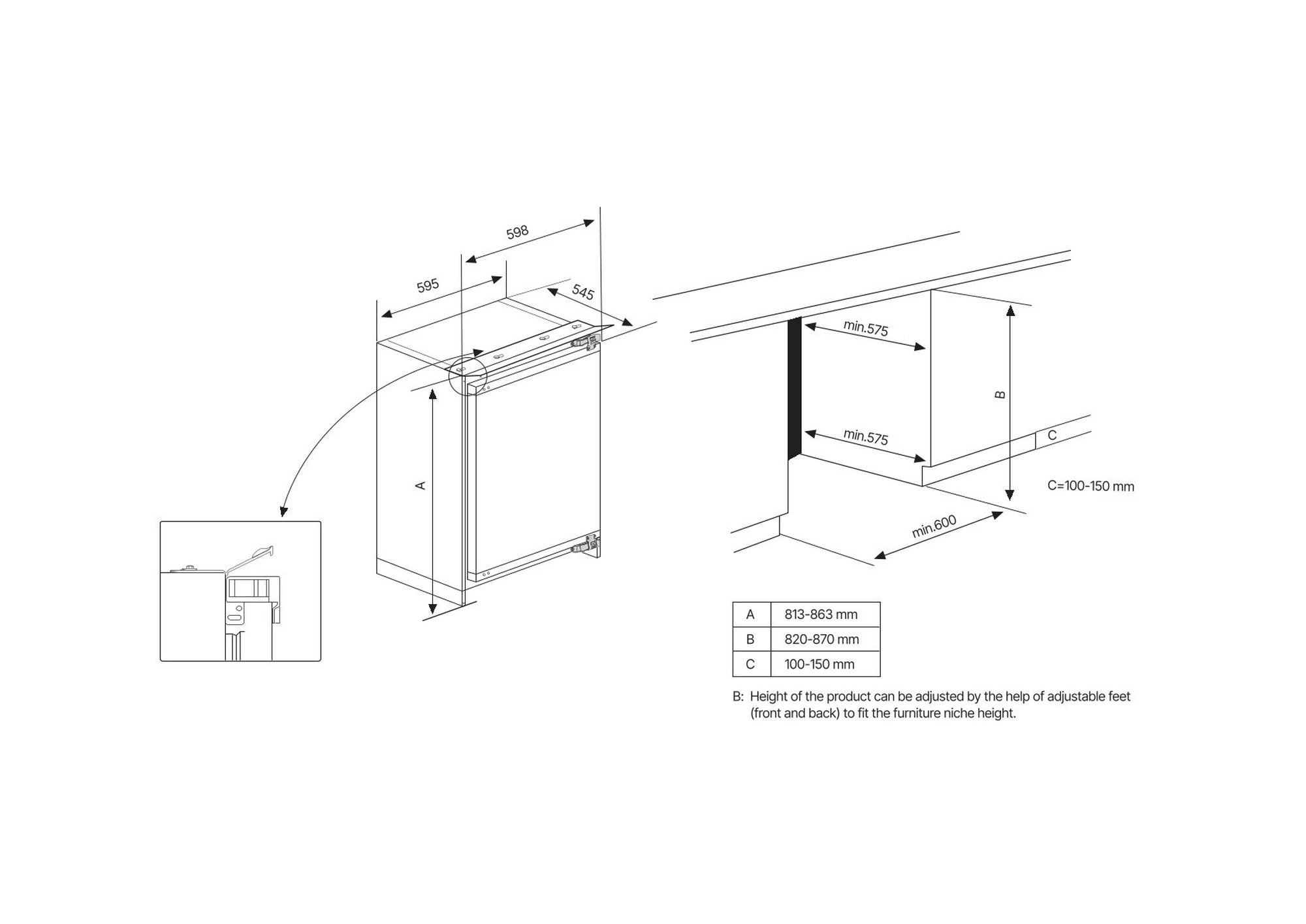 Blomberg TSM1654IU 59.5cm Integrated Under Counter Larder Fridge - White