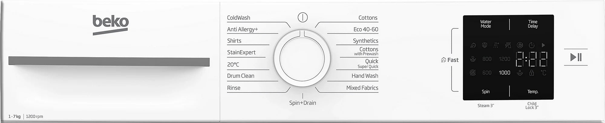 Beko BM1WU3721W 7kg 1200 Spin RecycledTub Washing Machine - White