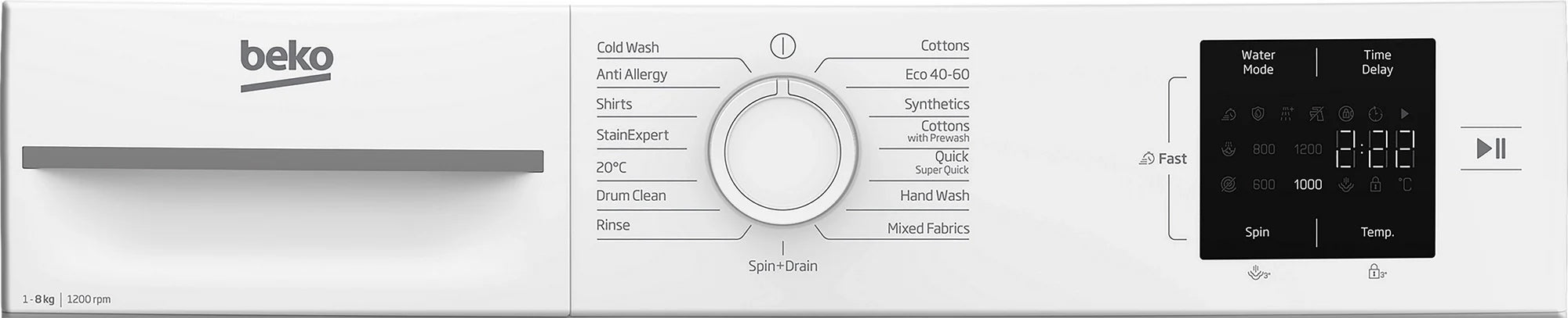 Beko BMN3WT3821W 8kg 1200 Spin RecycledTub Washing Machine - White