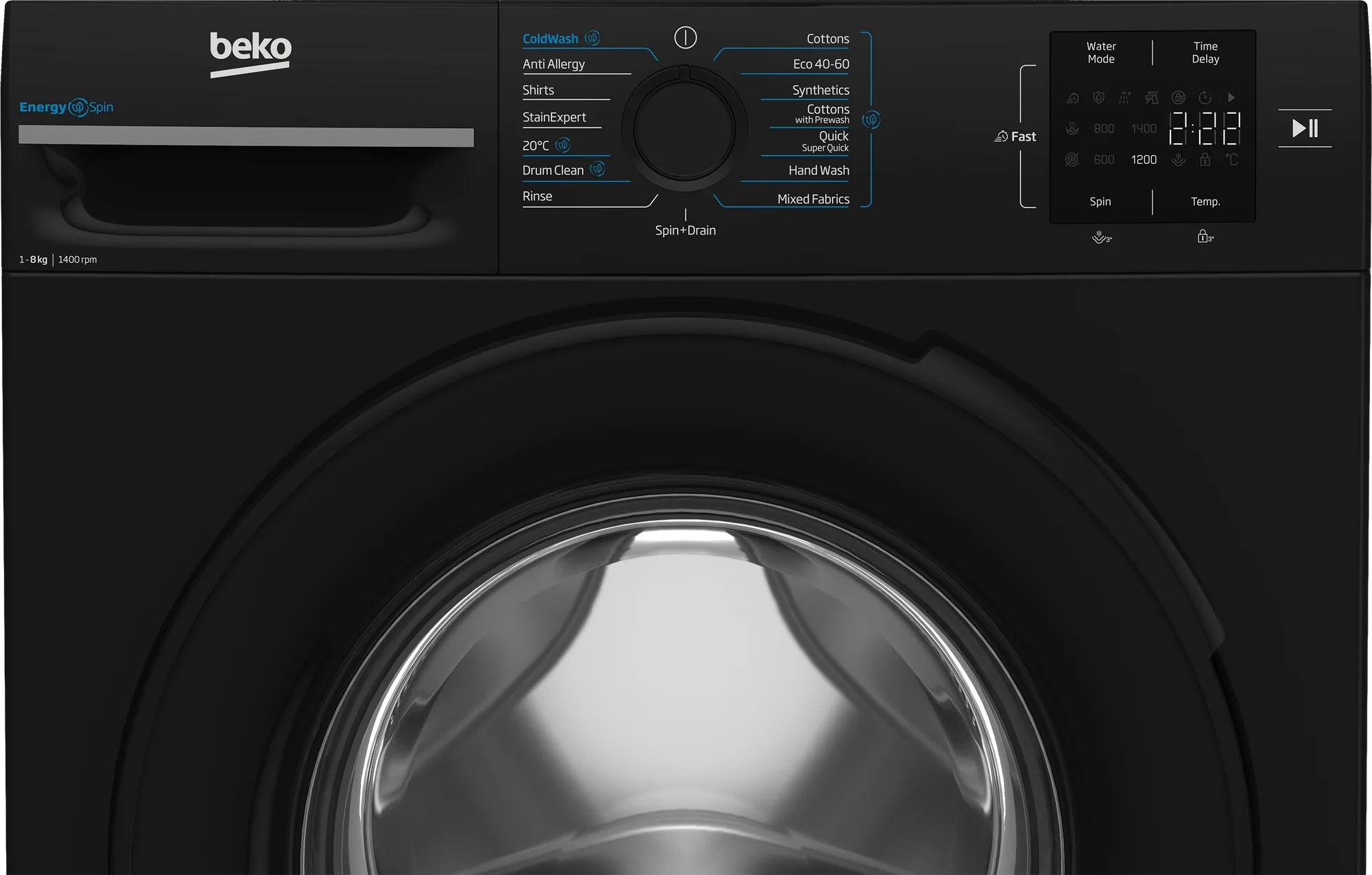 Beko BMN3WT3841B 8kg 1400 Spin EnergySpin Washing Machine - Black