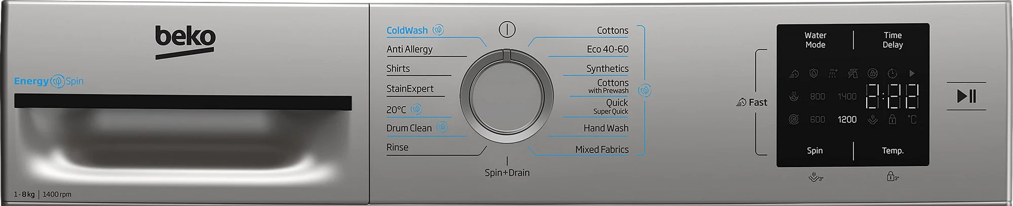 Beko BMN3WT3841S 8kg 1400 Spin EnergySpin Washing Machine - Silver