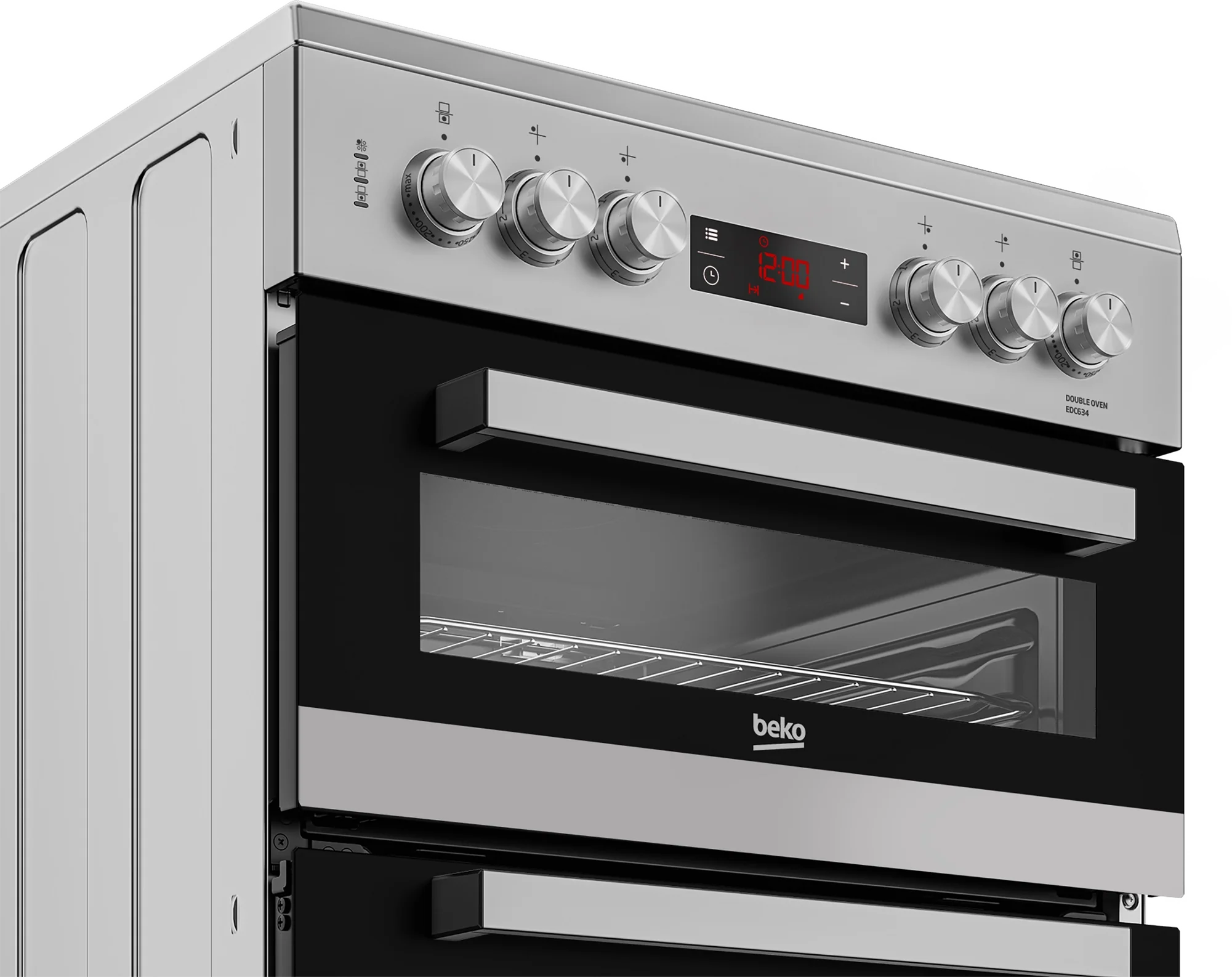 Beko EDC634S 60cm Double Oven Electric Cooker with Ceramic Hob - Silver