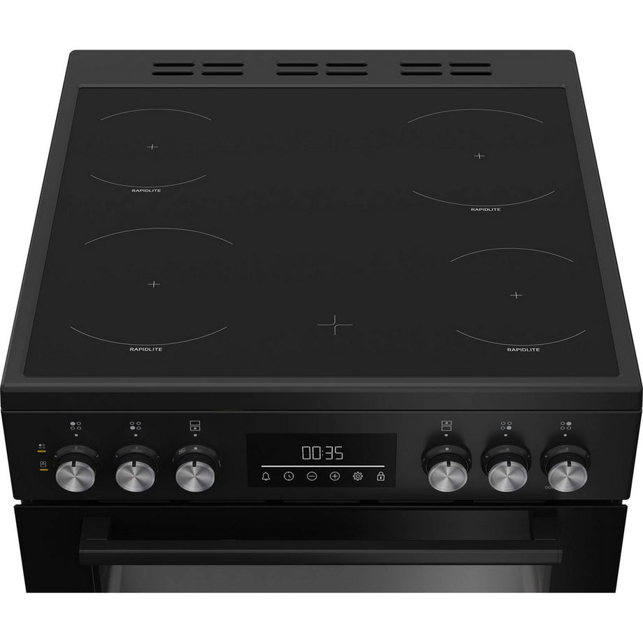 Beko EDC6731K 60cm Double Oven Electric Cooker with Vitroceramic Hob - Black