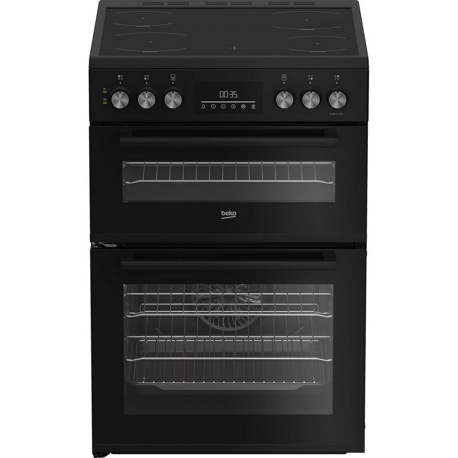 Beko EDC6731K 60cm Double Oven Electric Cooker with Vitroceramic Hob - Black