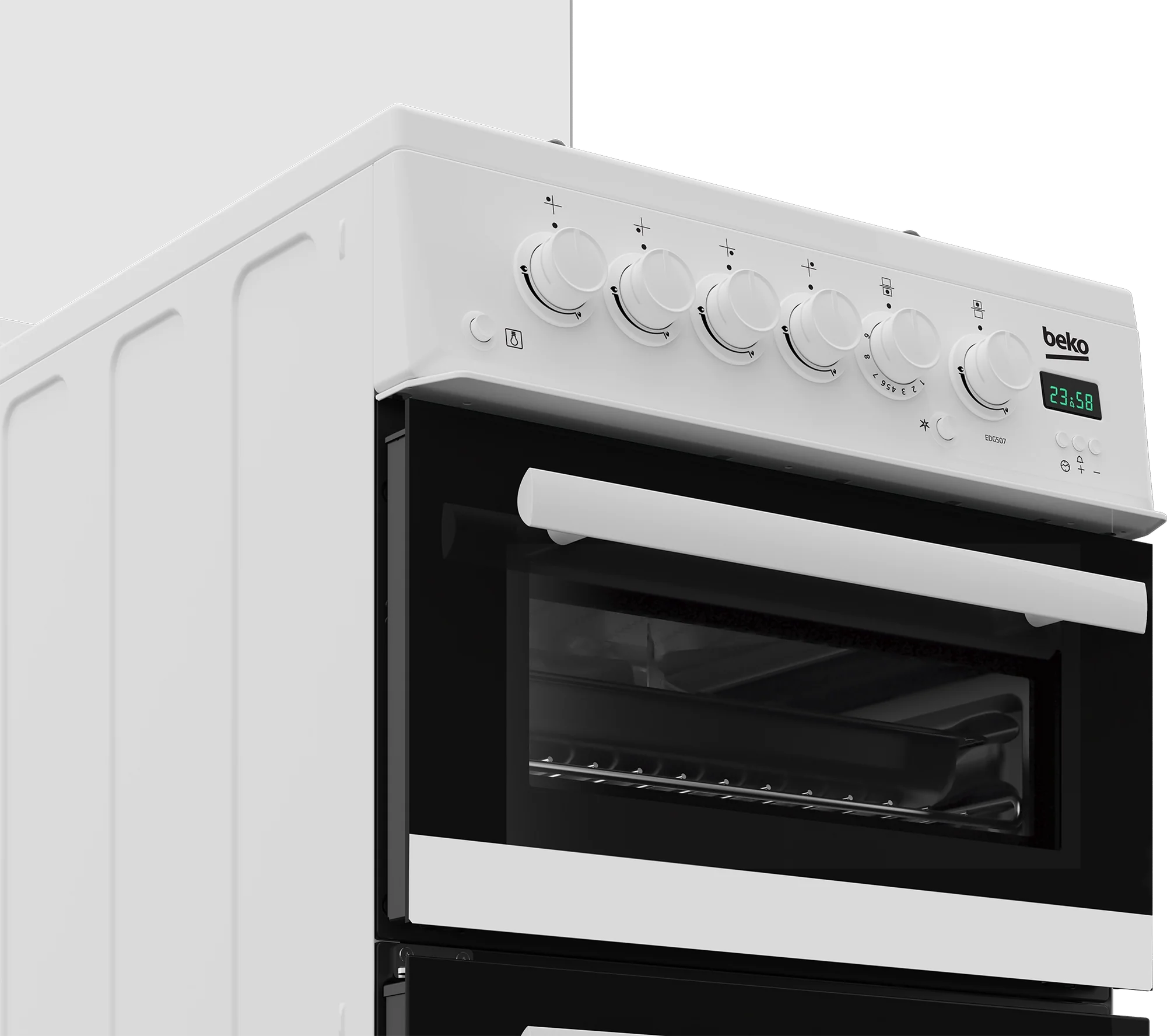 Beko EDG507W 50cm Twin Cavity Gas Cooker with Gas Hob & Glass Lid - White