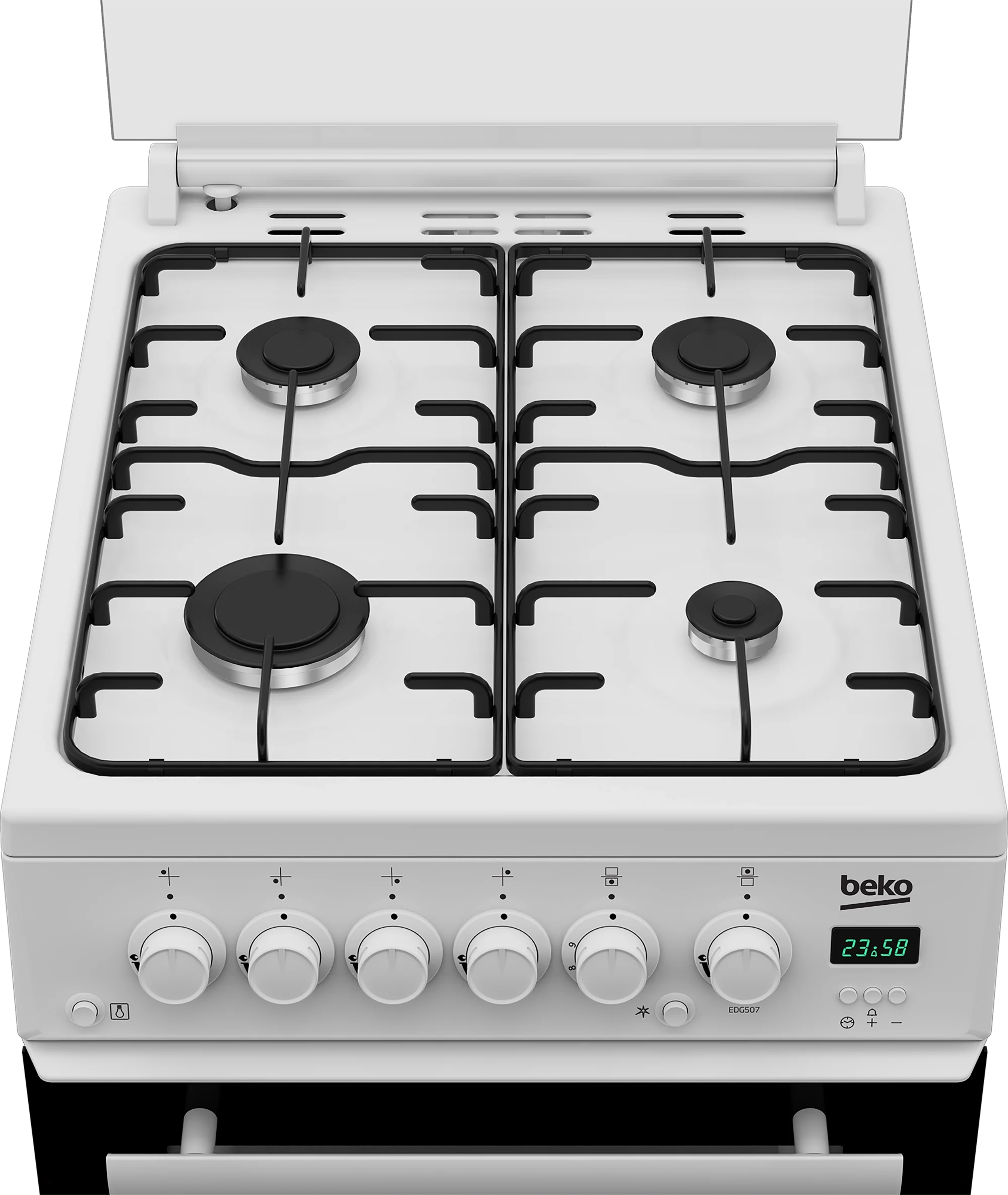 Beko EDG507W 50cm Twin Cavity Gas Cooker with Gas Hob & Glass Lid - White