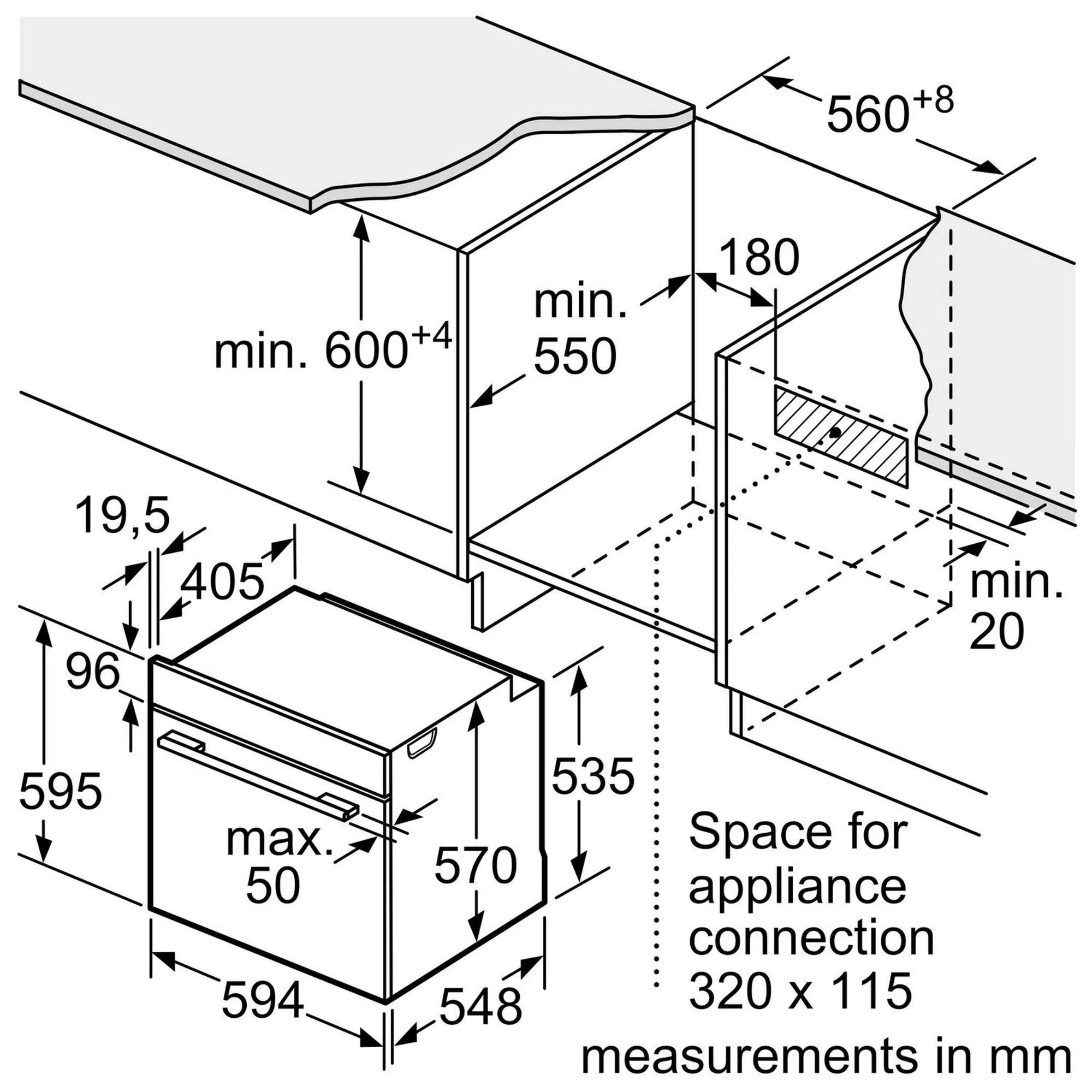 Bosch HQA574BS3B 59.4cm Built In Electric Single Oven - Stainless Steel