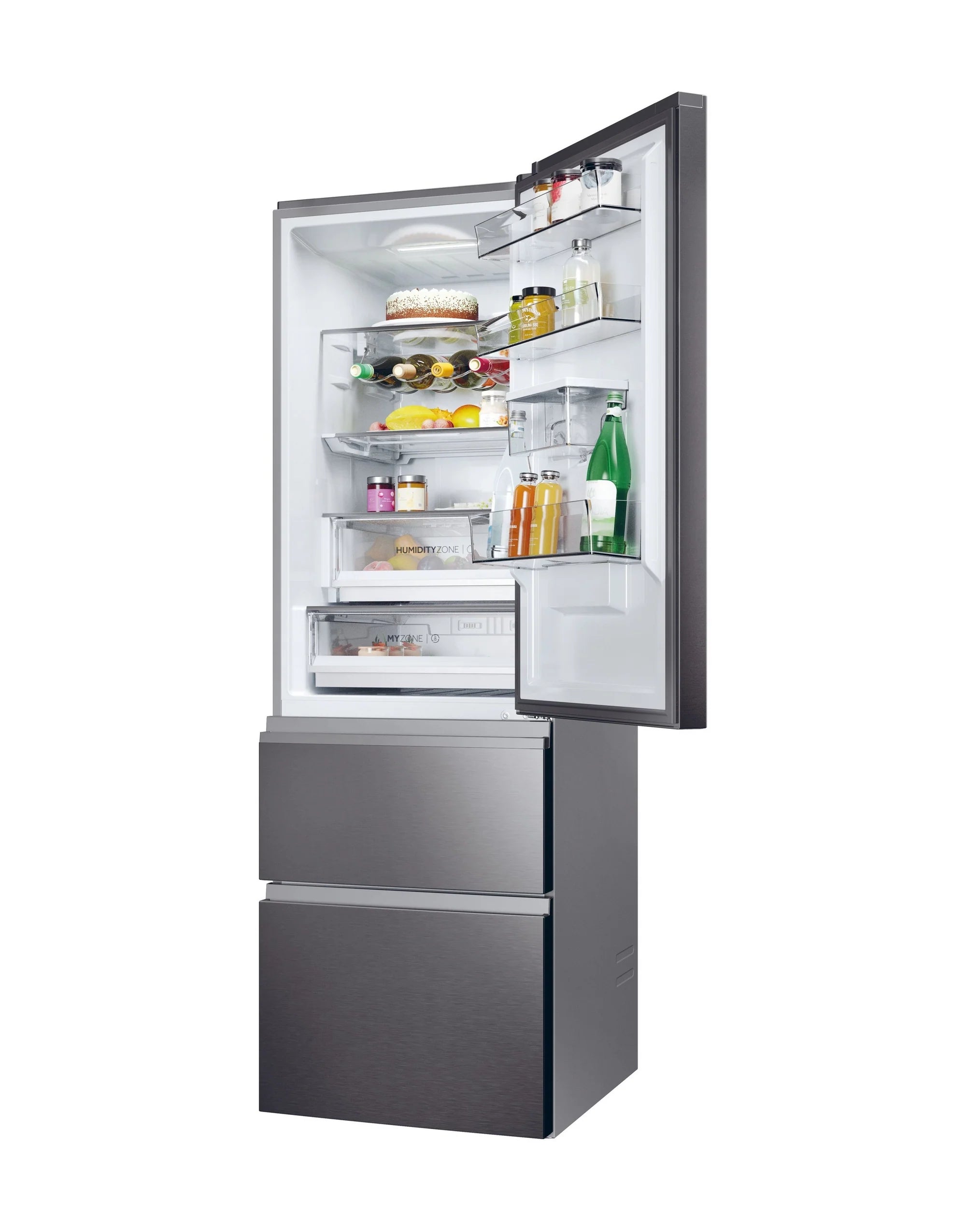Haier HTW5618EWMP 59.5cm 60/40 Frost Free Fridge Freezer - Dark Inox