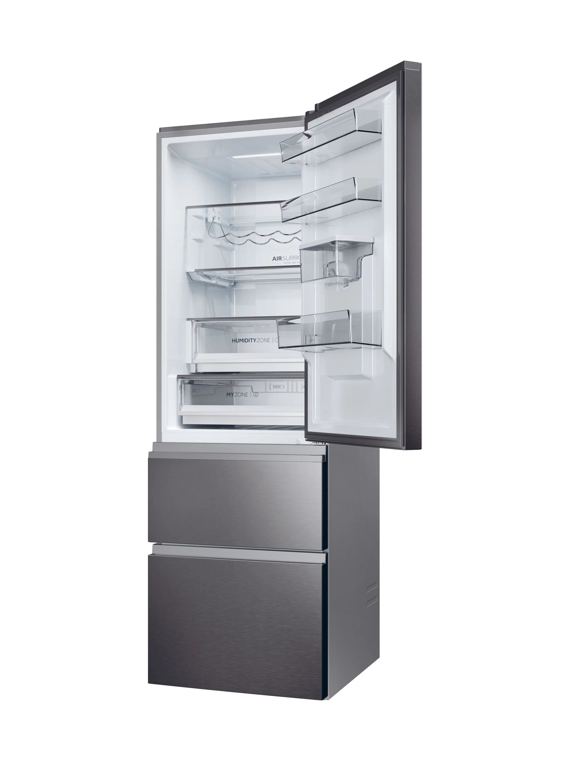 Haier HTW5618EWMP 59.5cm 60/40 Frost Free Fridge Freezer - Dark Inox