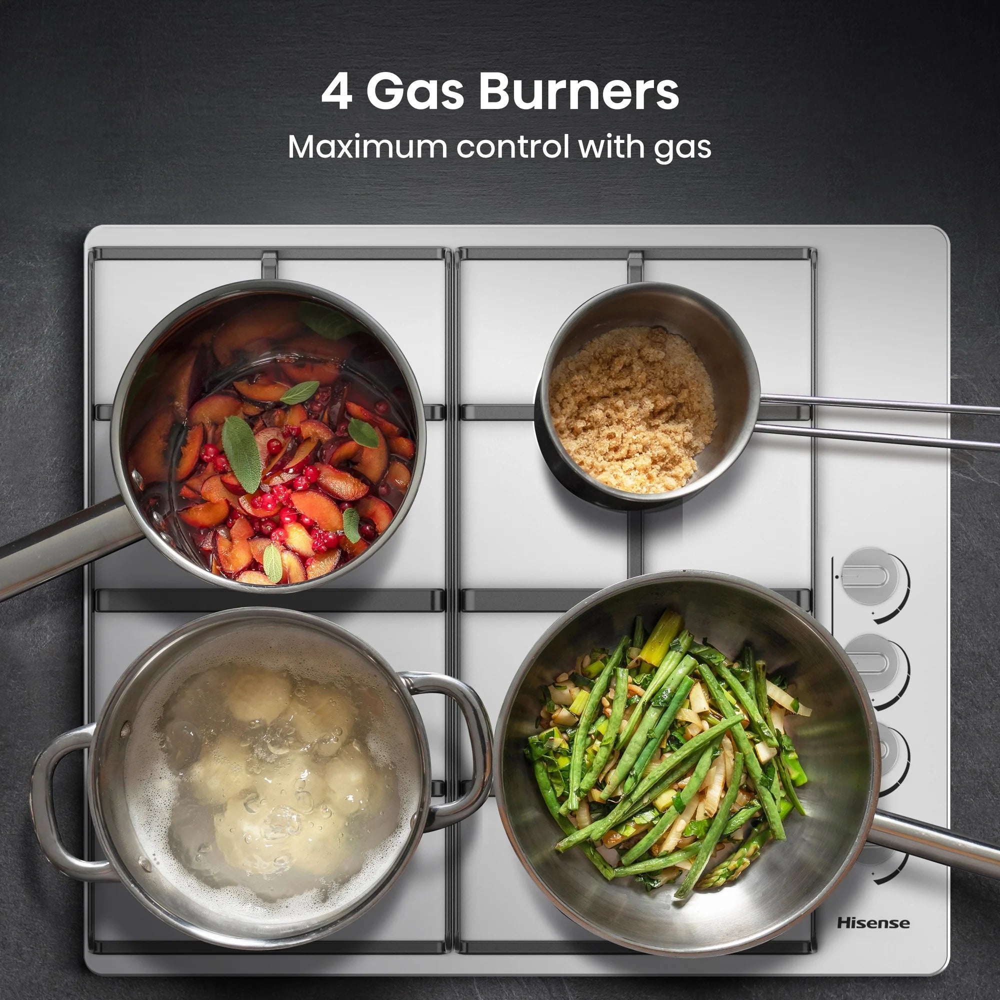 Hisense GM642XHS 60cm 4 Burner Gas Hob - Stainless Steel