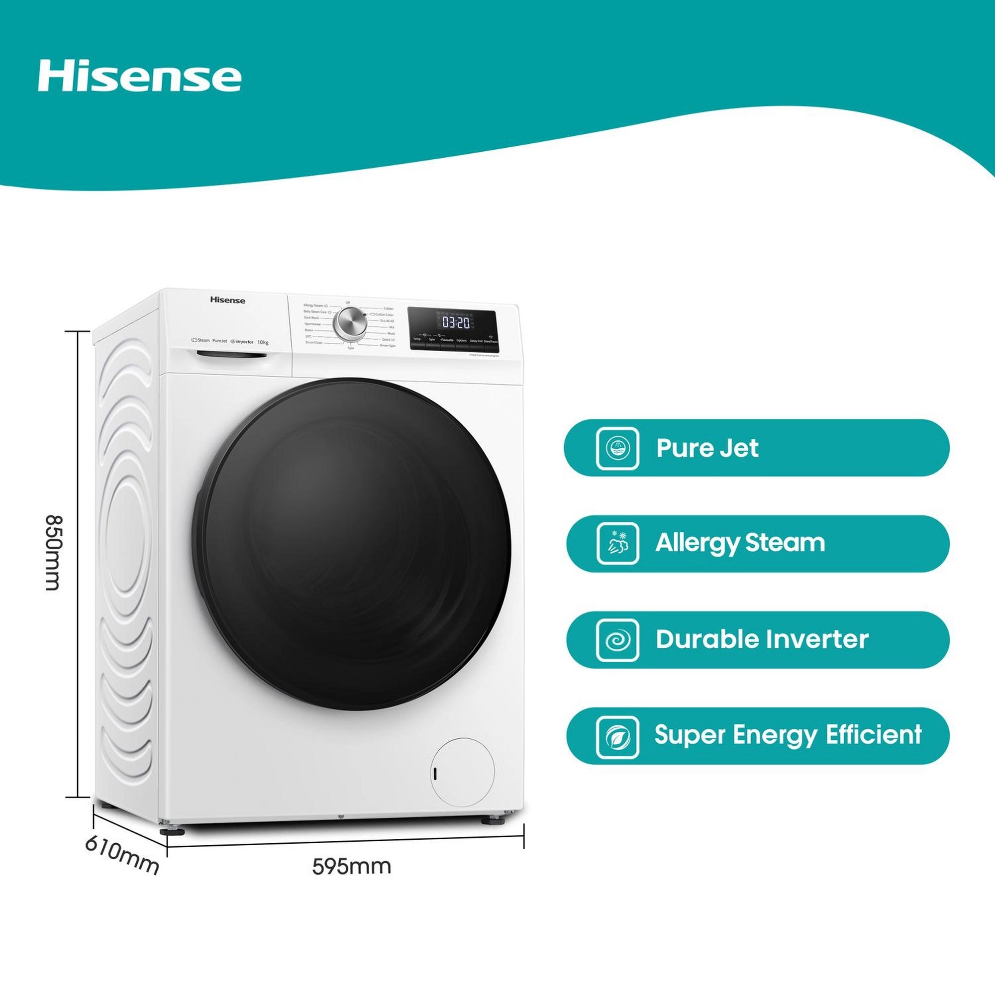 Hisense WFQA1014EVJM 10kg 1400 Spin Washing Machine - White