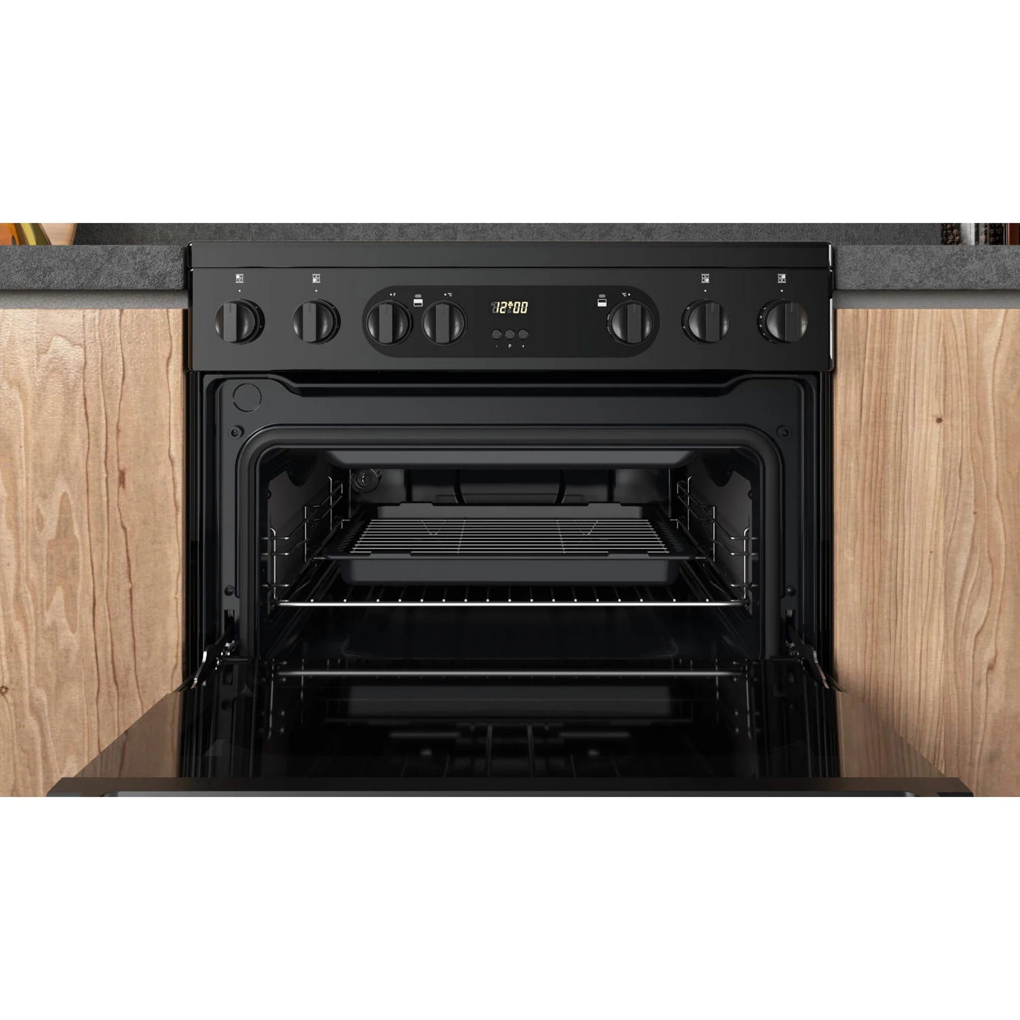 Hotpoint HDEU67V9C2B/UK 60cm Double Oven Electric Cooker with Ceramic Hob - Black