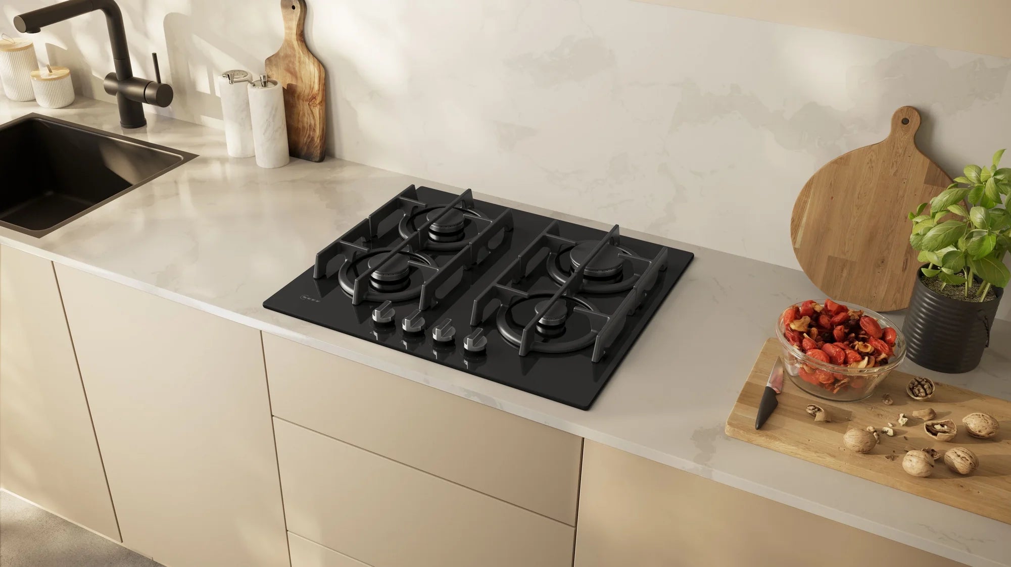 NEFF T26PIP4S0 59cm 4 Burner Gas Hob - Black