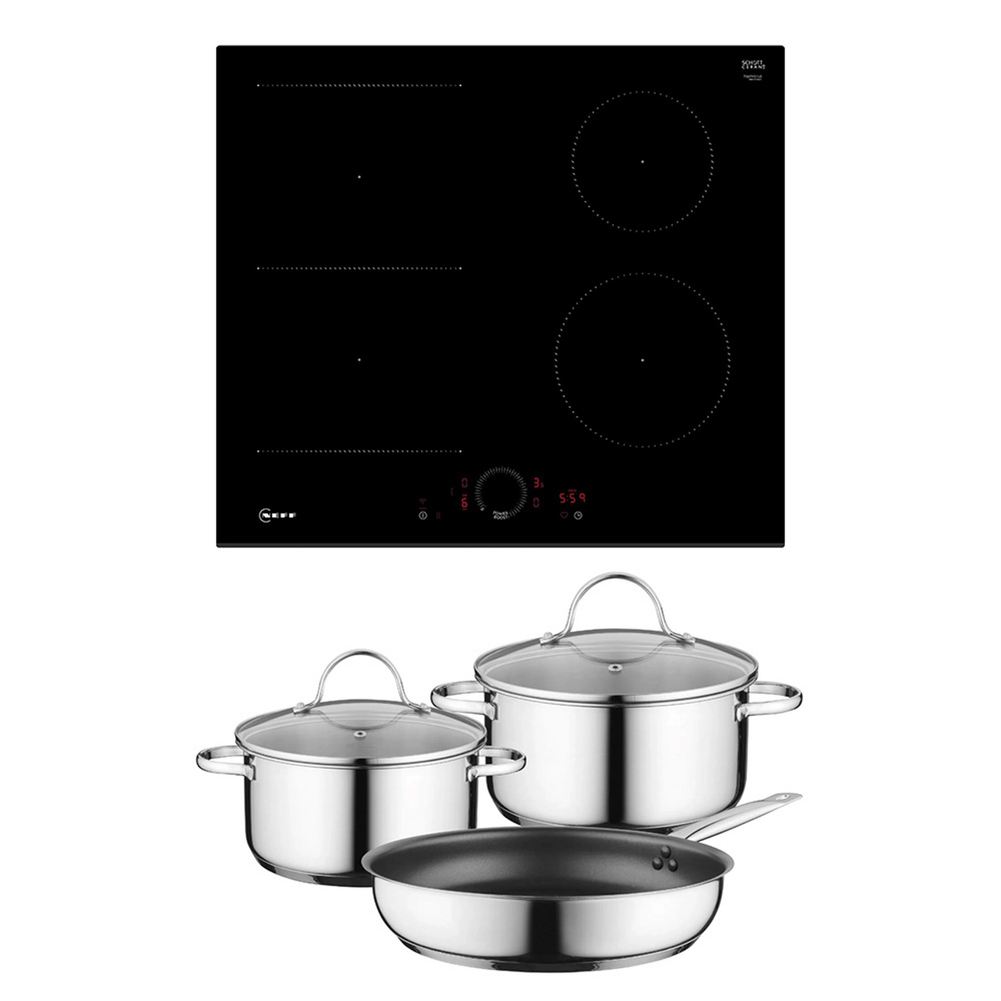 Neff T56FHS1L0KIT 59.2cm Combi Induction Hob with Free Pan Set - Black