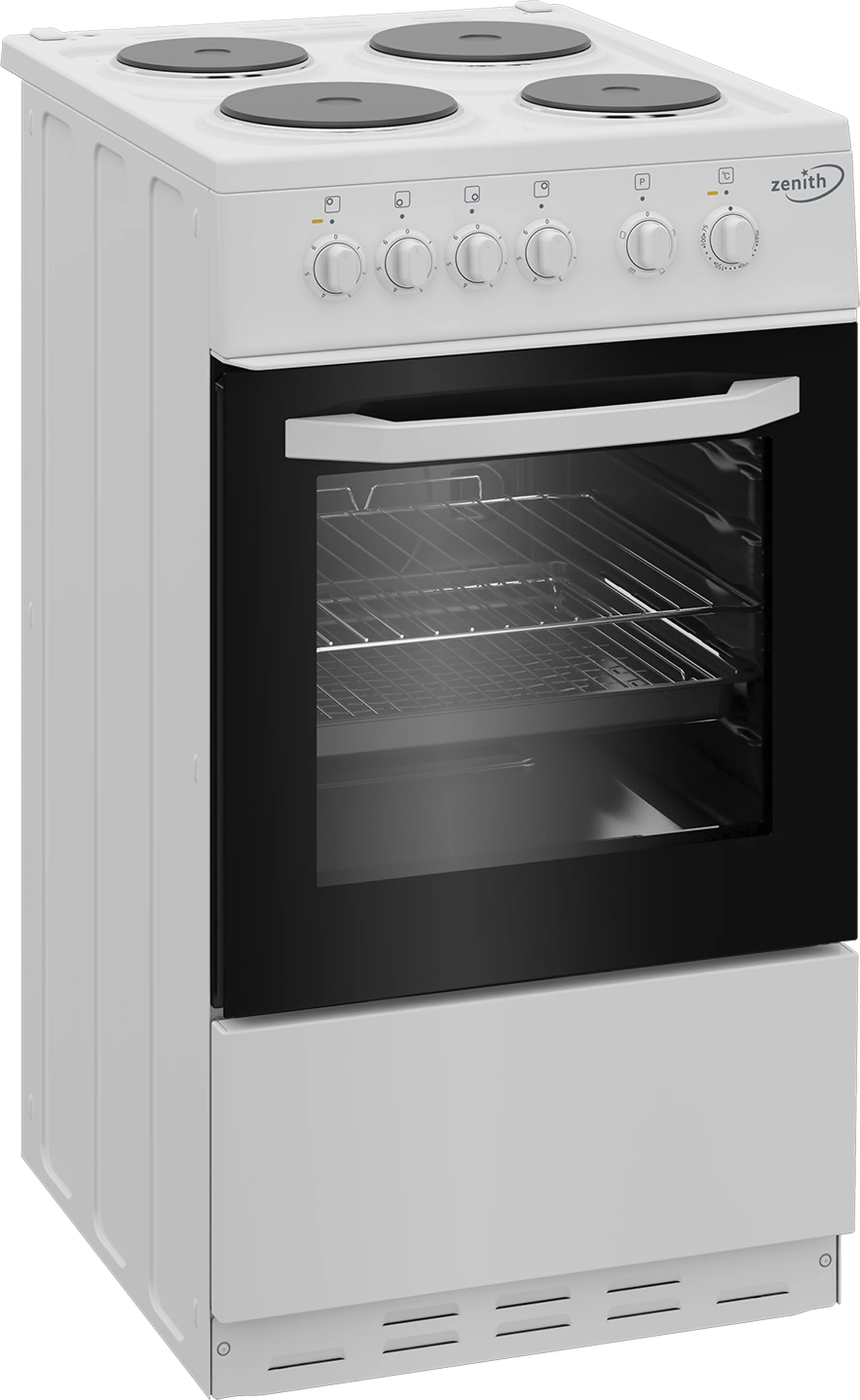 Zenith ZE503W 50cm Electric Single Oven with solid plate - hob White