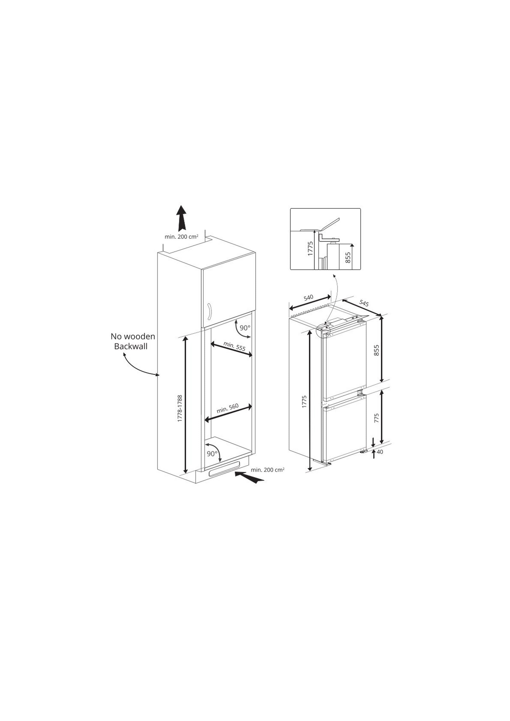 Zenith ZICSD455 54cm 50/50 Integrated Manual Fridge Freezer