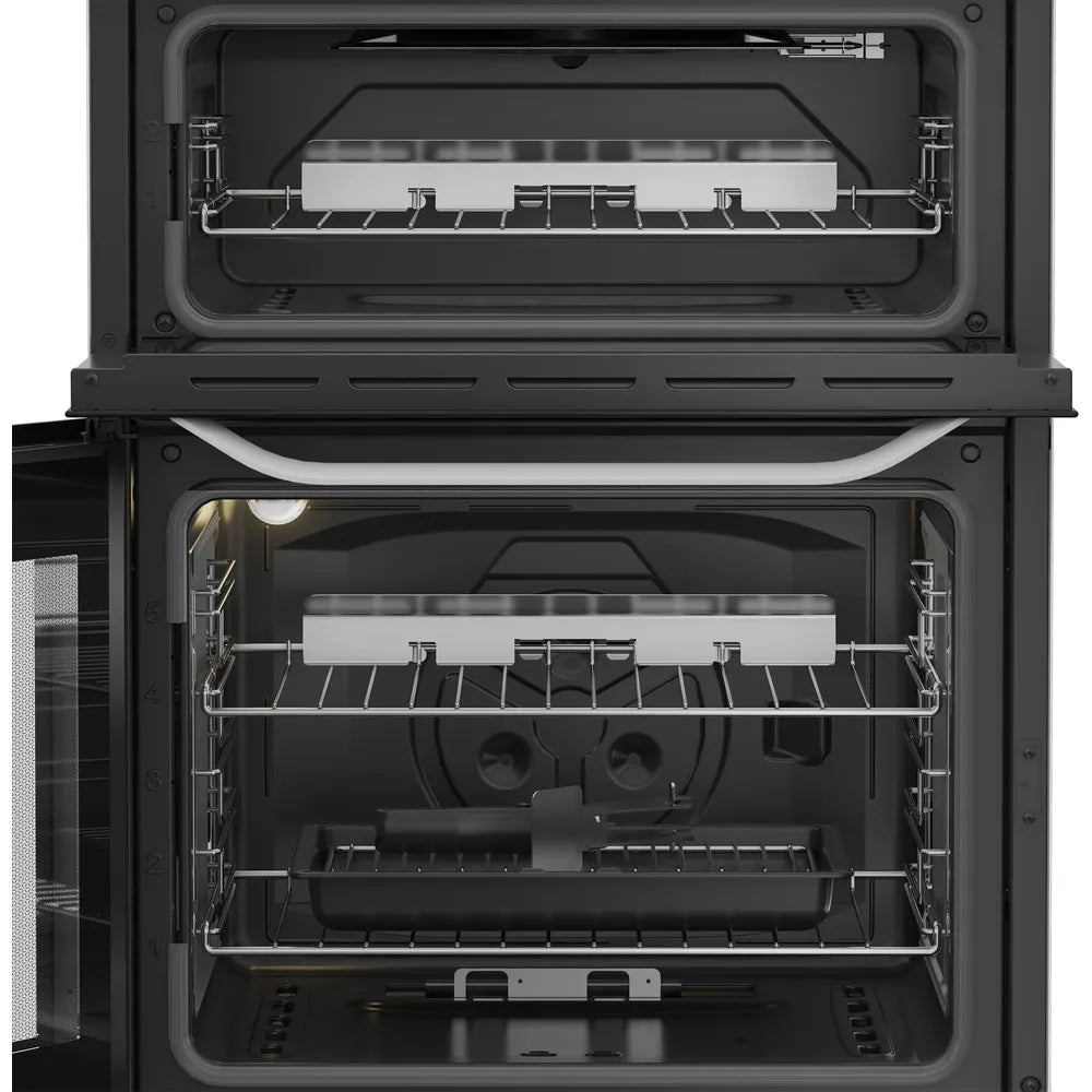 Hotpoint HTG6GDCW 60cm Freestanding Gas Twin Cavity Cooker with Glass Lid In White
