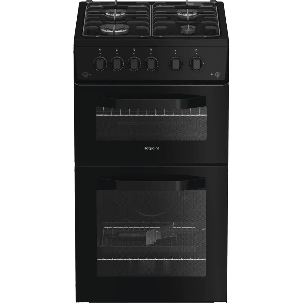 Hotpoint HTG5GCB 50cm Freestanding Gas Twin Cavity Cooker In Black