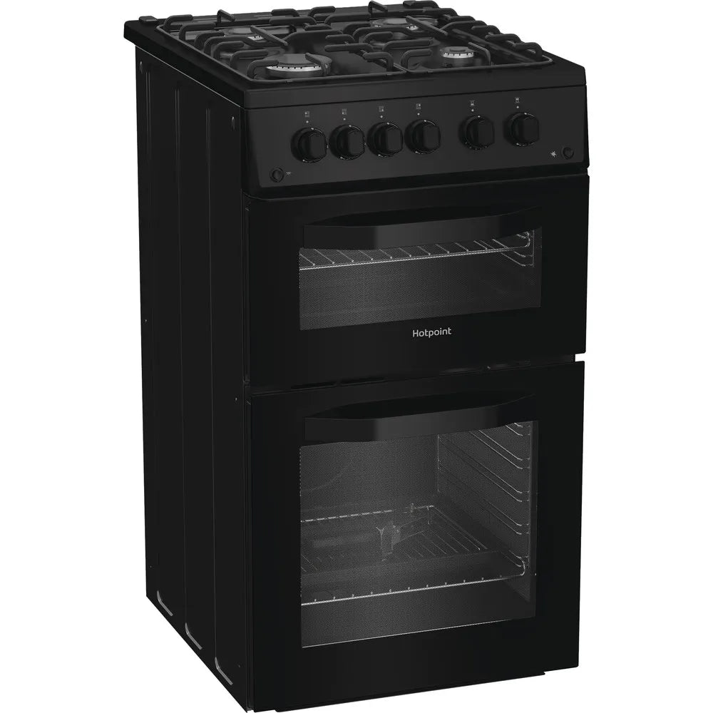 Hotpoint HTG5GCB 50cm Freestanding Gas Twin Cavity Cooker In Black