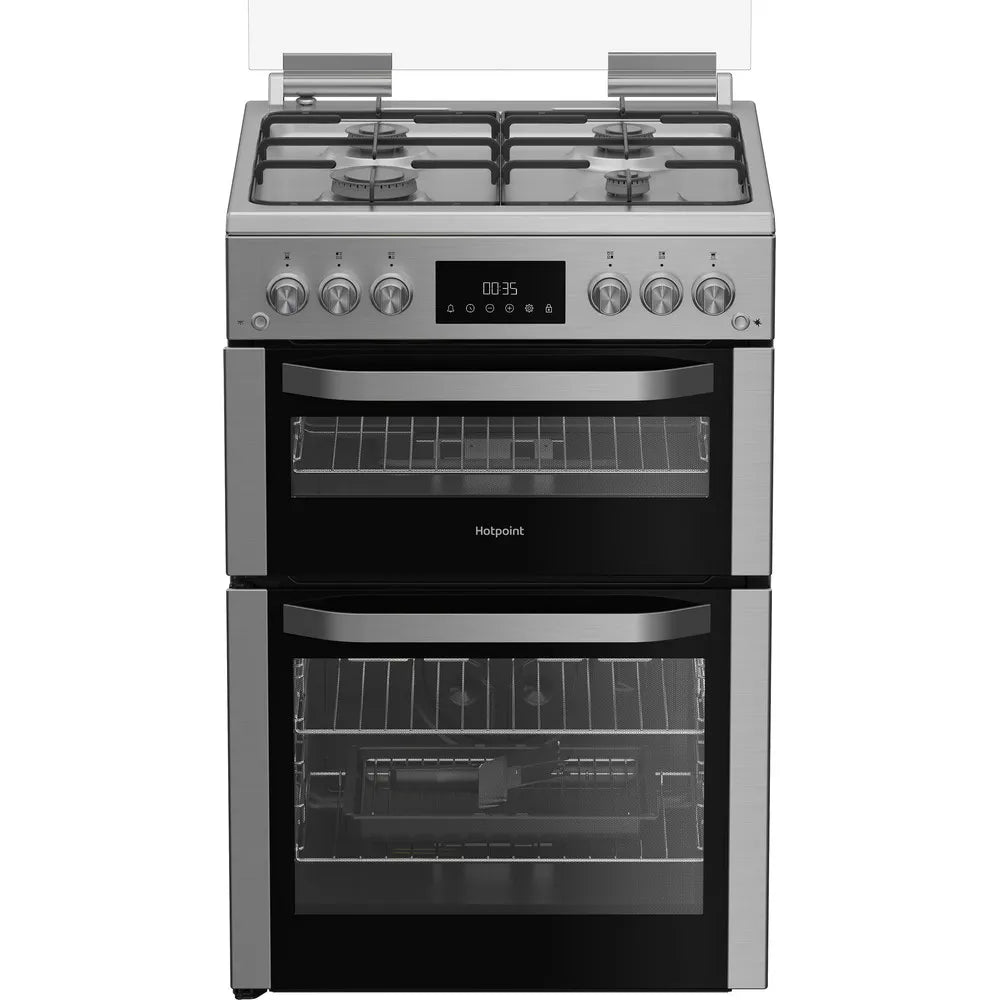 Hotpoint HDG6GDCX 60cm Freestanding Gas Double Oven Cooker with Glass Lid In Stainless Steel