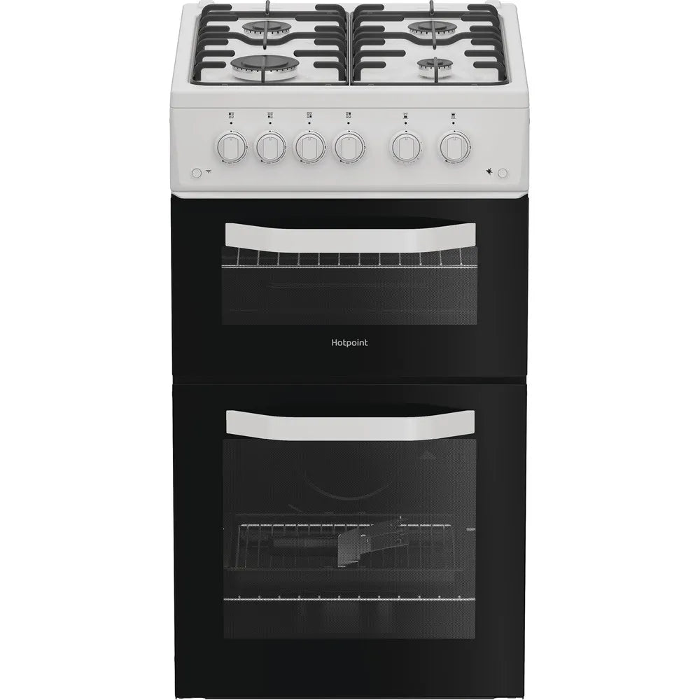 Hotpoint HTG5GCW 50cm Freestanding Gas Twin Cavity Cooker In White