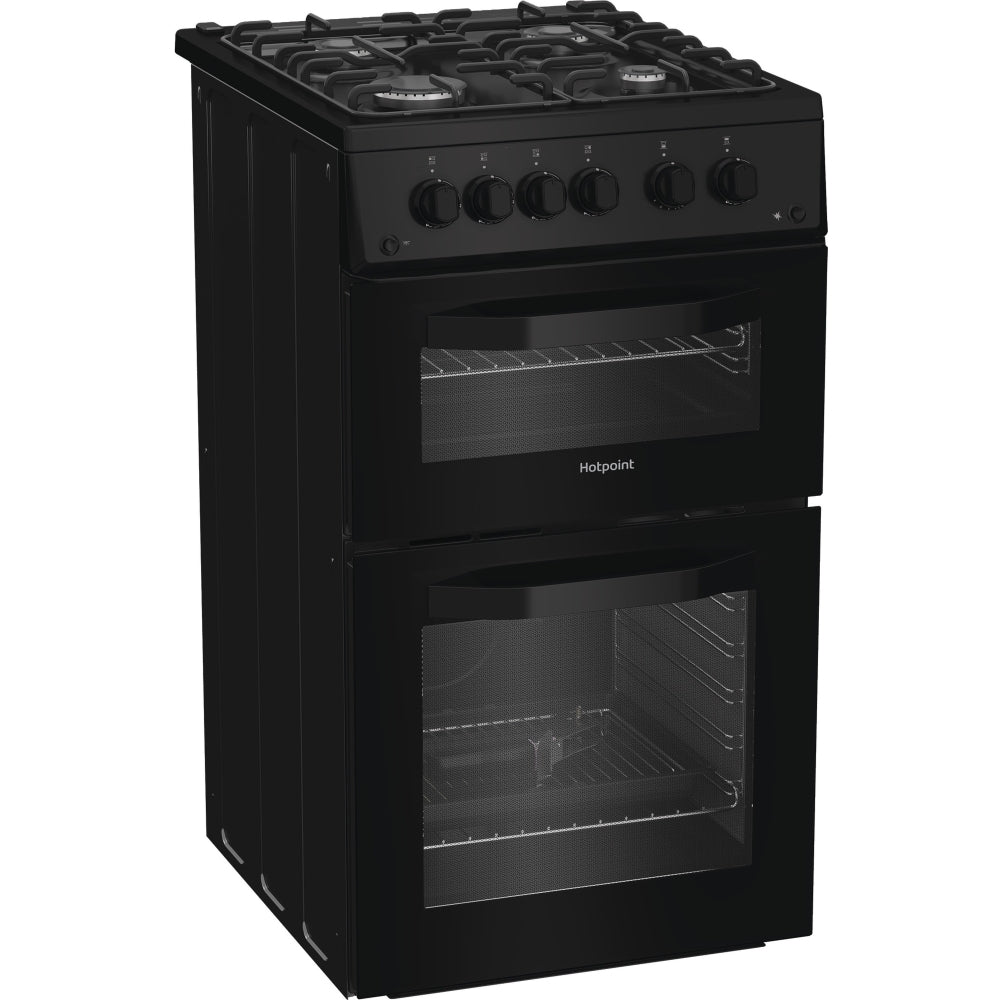 Hotpoint HDG5GCB 50cm Freestanding Gas Double Oven Cooker In Black