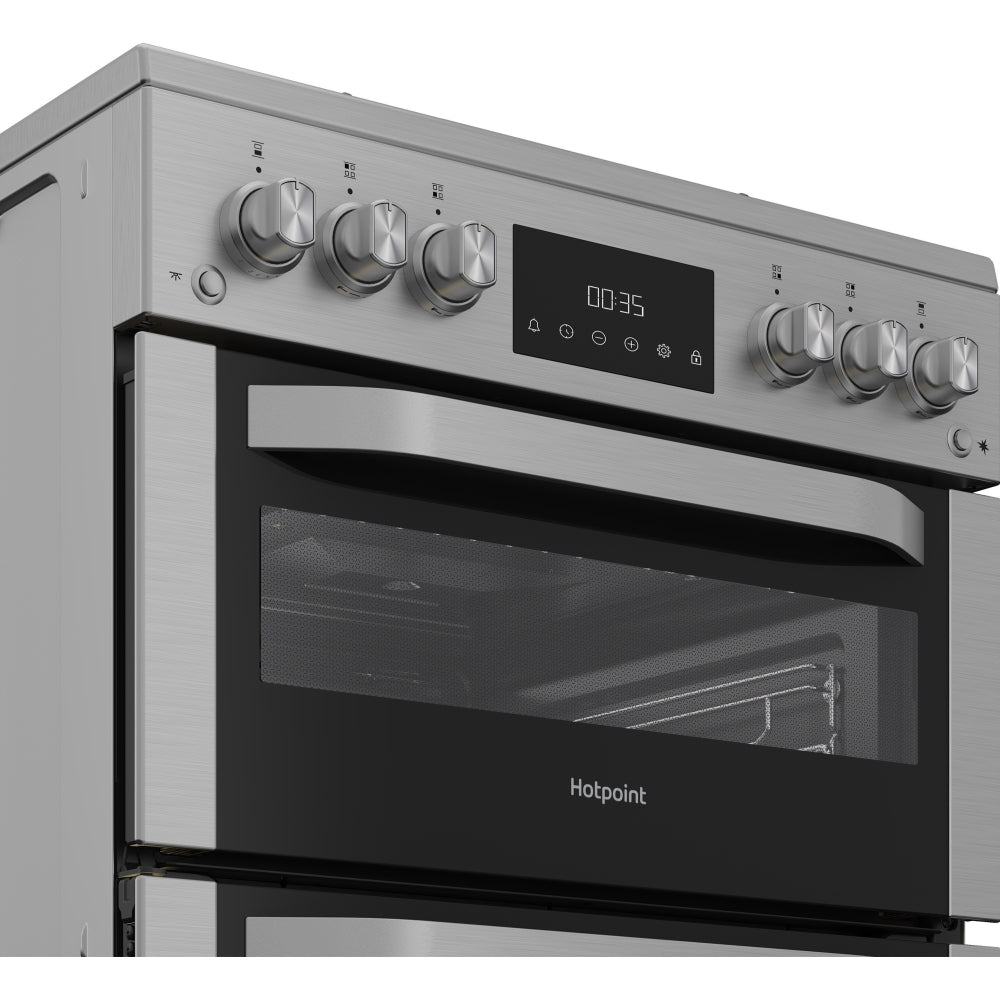 Hotpoint HDG6GDCWX 60cm Freestanding Gas Double Oven Cooker with Glass Lid