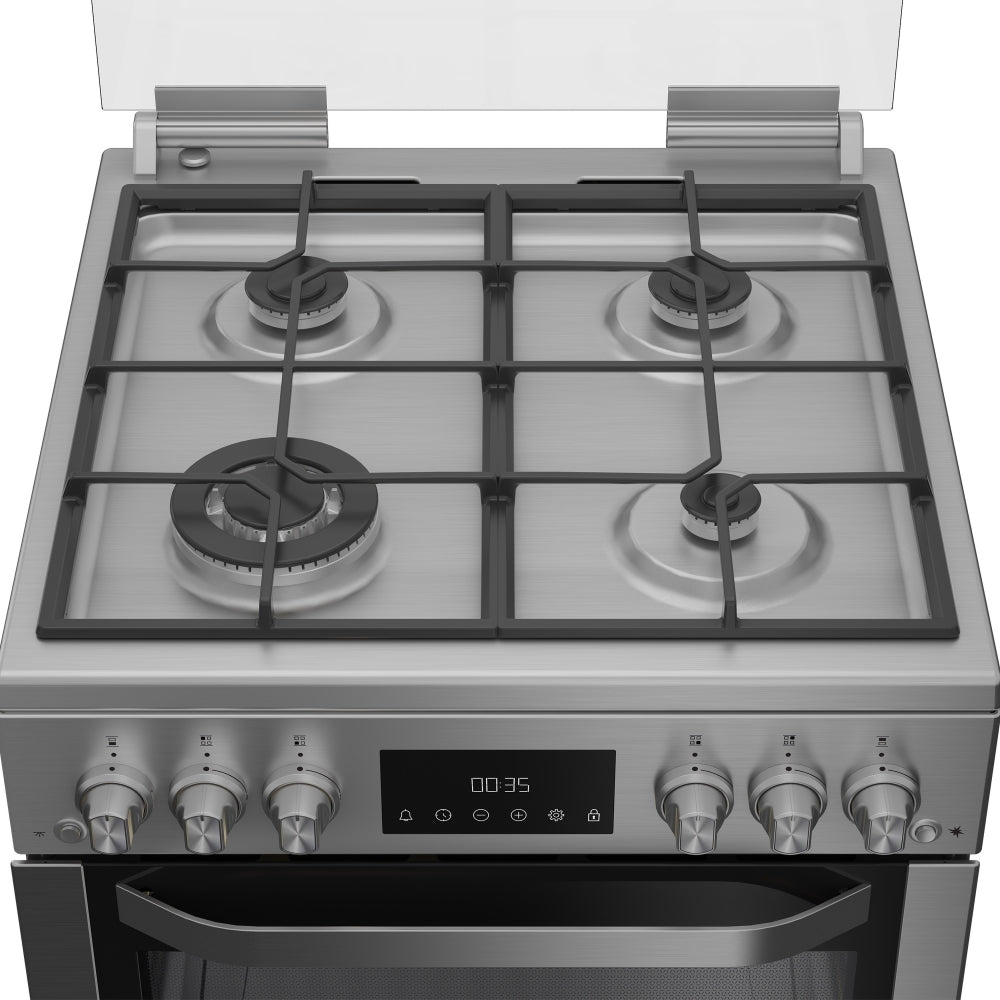 Hotpoint HDG6GDCWX 60cm Freestanding Gas Double Oven Cooker with Glass Lid