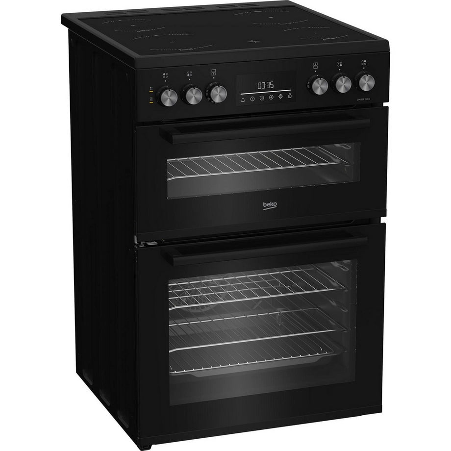 Beko EDC6731K 60cm Double Oven Electric Cooker with Vitroceramic Hob - Black