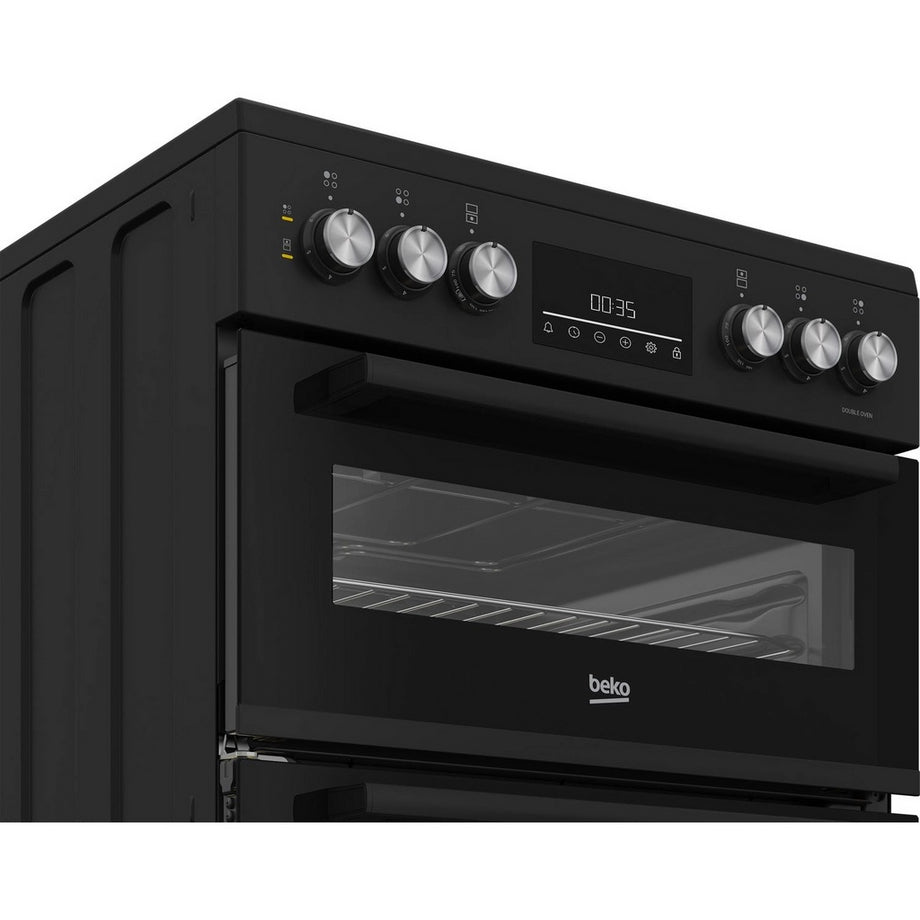 Beko EDC6731K 60cm Double Oven Electric Cooker with Vitroceramic Hob - Black
