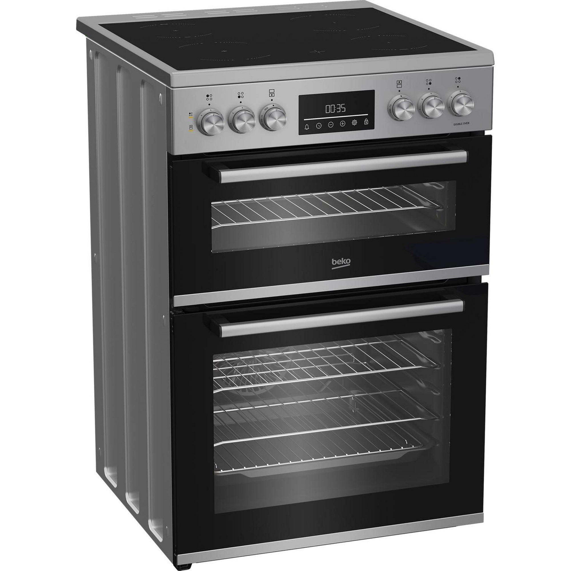 Beko EDC6731S 60cm Double Oven Electric Cooker with Vitroceramic Hob - Silver