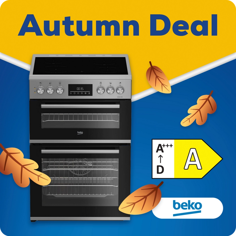 Beko EDC6731S 60cm Double Oven Electric Cooker with Vitroceramic Hob - Silver
