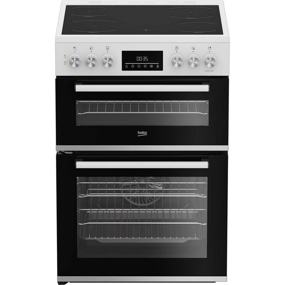 Beko EDC6731W 60cm Double Oven Electric Cooker with Vitroceramic Hob - White