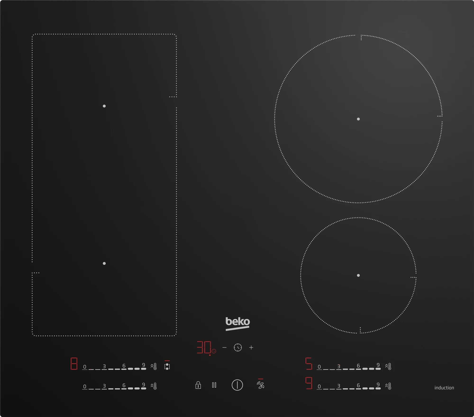 Beko HIIP64530UFT 59cm 4 Zone Induction Hob - Black
