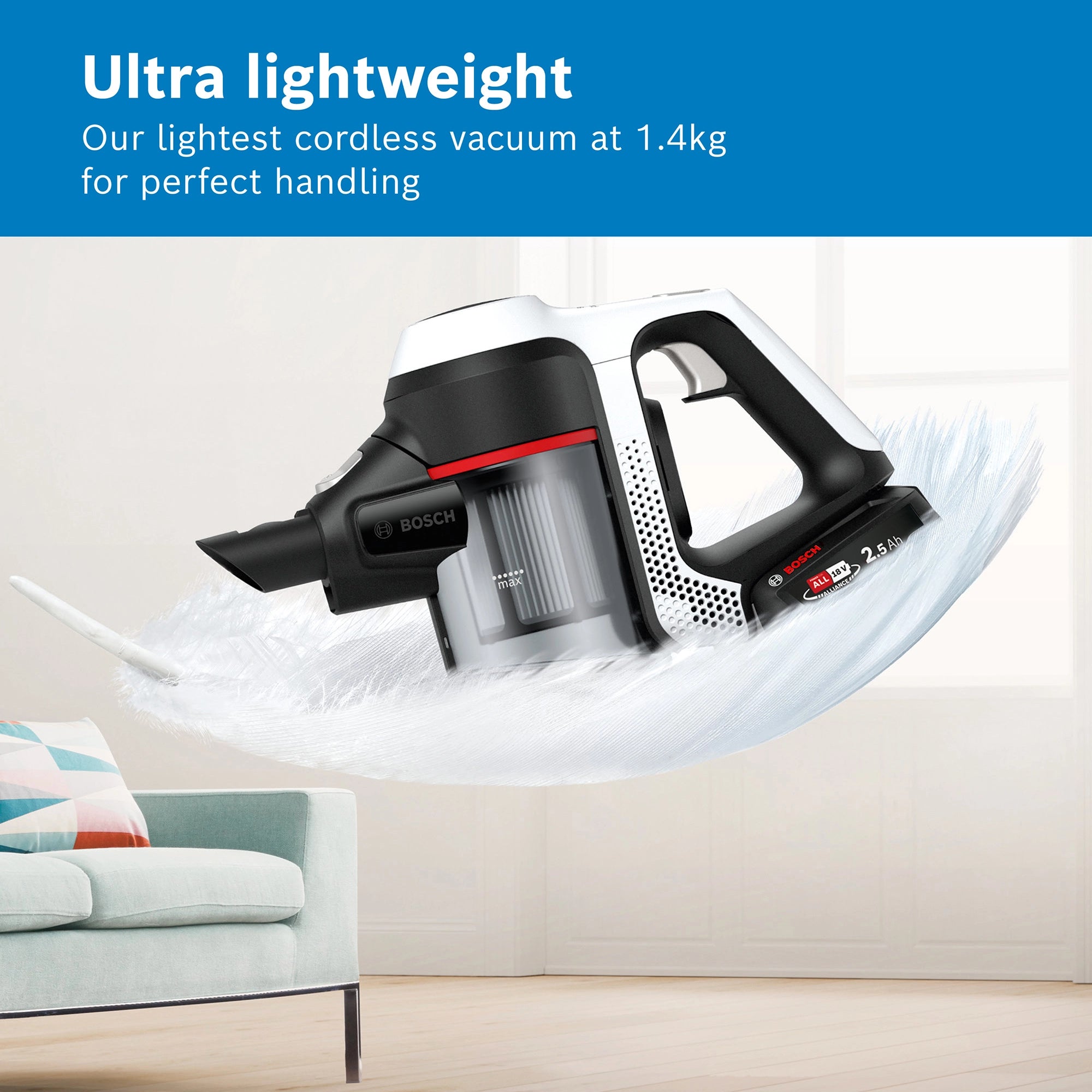 Bosch BCS612GB Unlimited Serie 6 ProHome Cordless Vacuum Cleaner - 30 Minute Run Time - White - PLUS Additional Battery