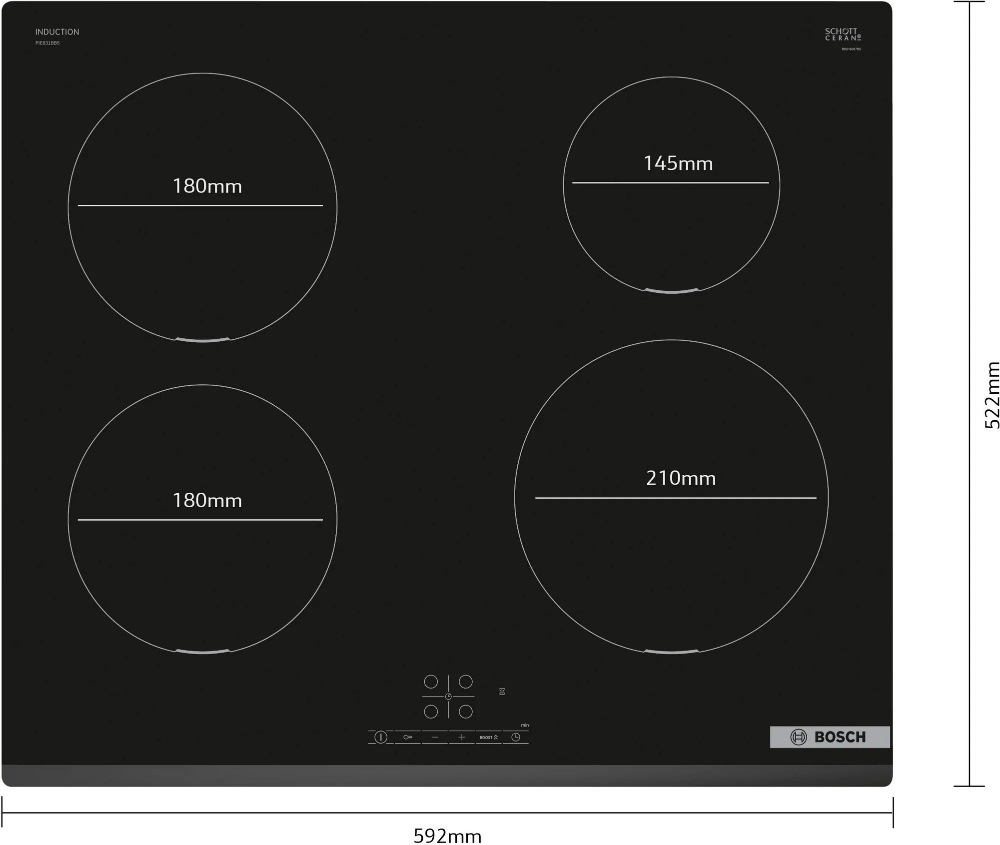 Bosch PIE631BB5E 59.2cm Induction Hob - Black