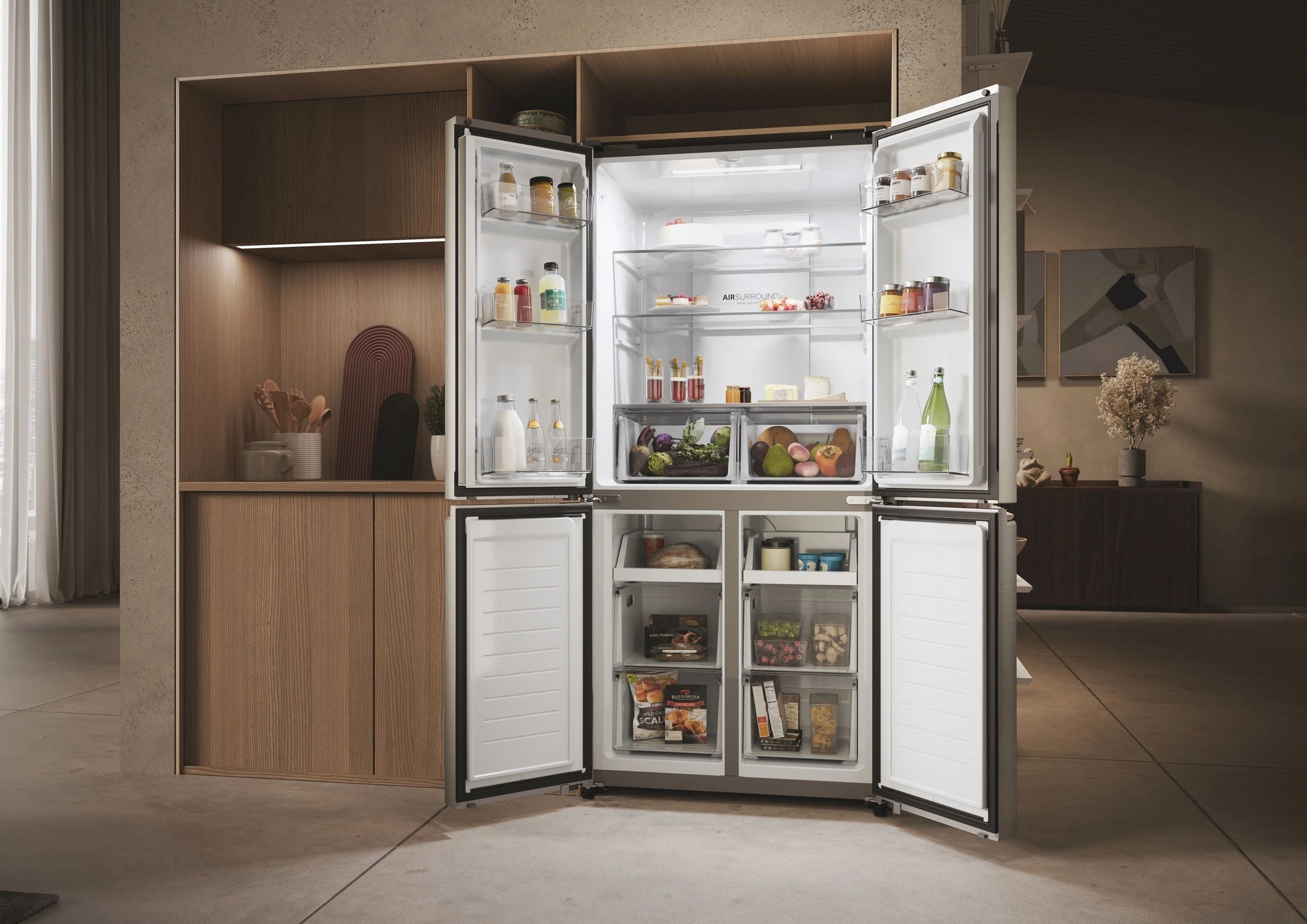 Haier HCR3818ENMM 83.3cm 60/40 Frost Free Multi Door Fridge Freezer - Inox