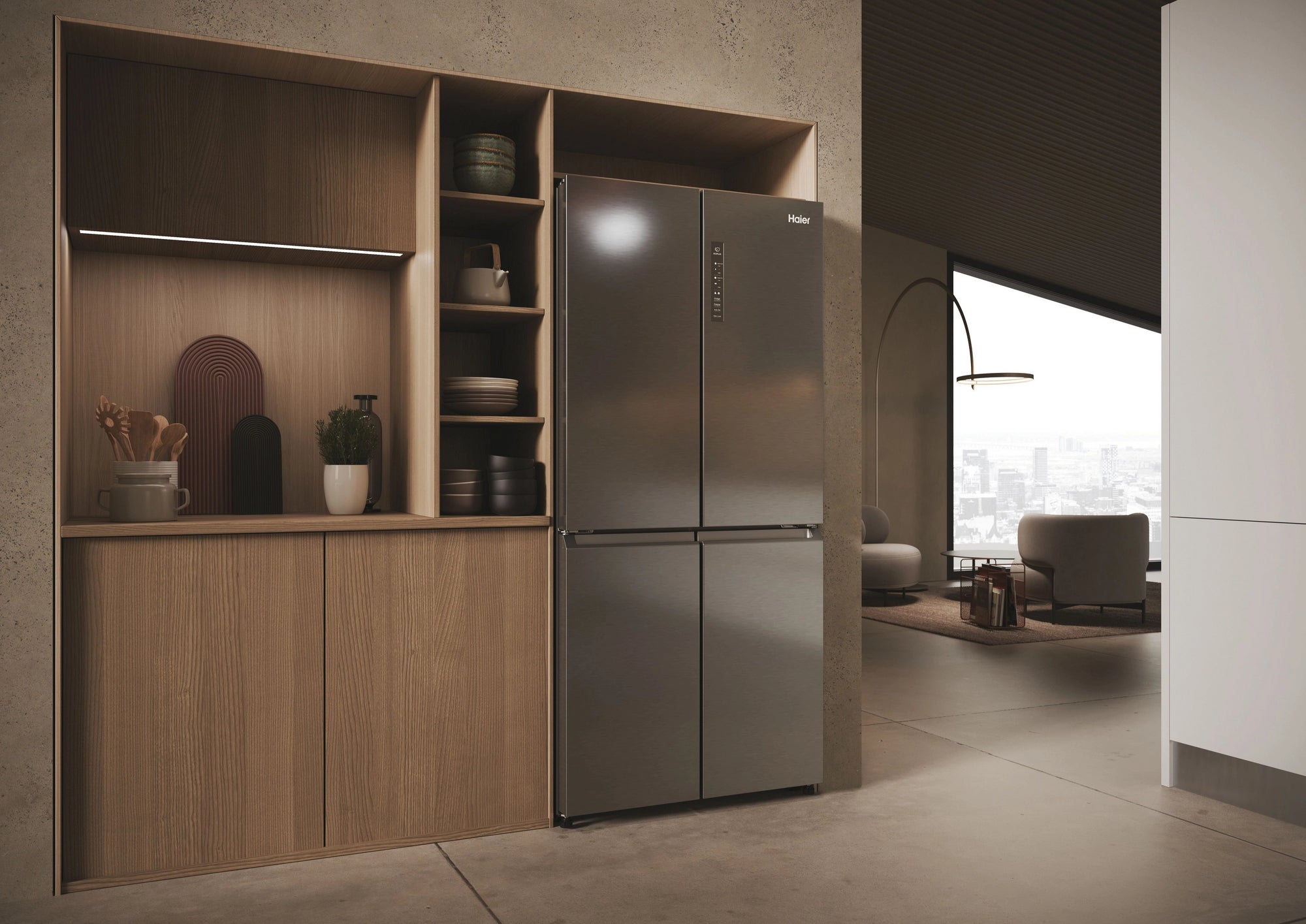 Haier HCR3818ENMM 83.3cm 60/40 Frost Free Multi Door Fridge Freezer - Inox