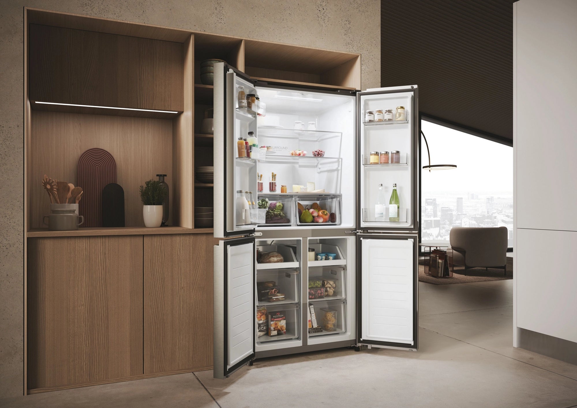Haier HCR3818ENMM 83.3cm 60/40 Frost Free Multi Door Fridge Freezer - Inox