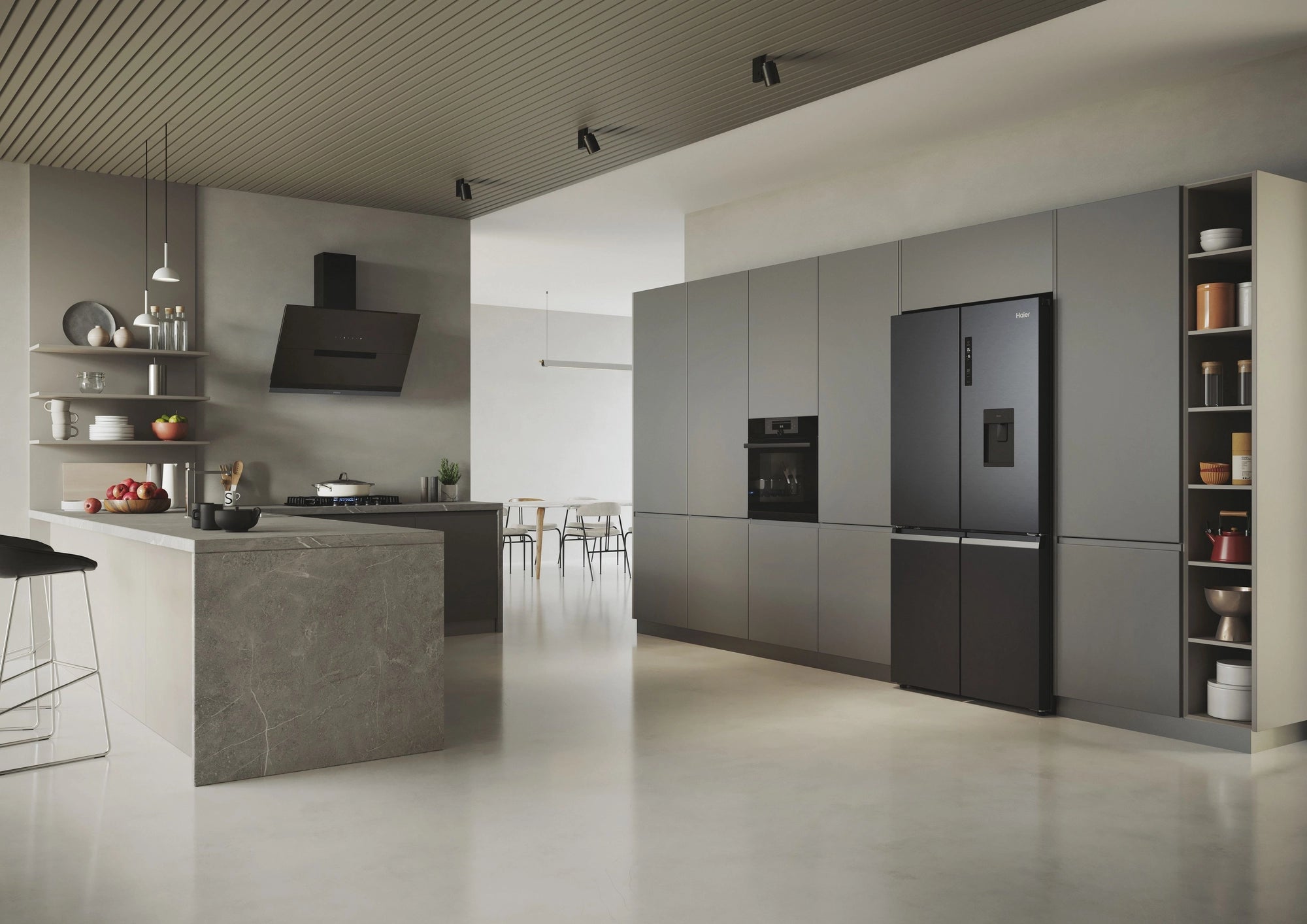 Haier HCR5919EHMB 90cm 60/40 Frost Free American Fridge Freezer - Brushed Black