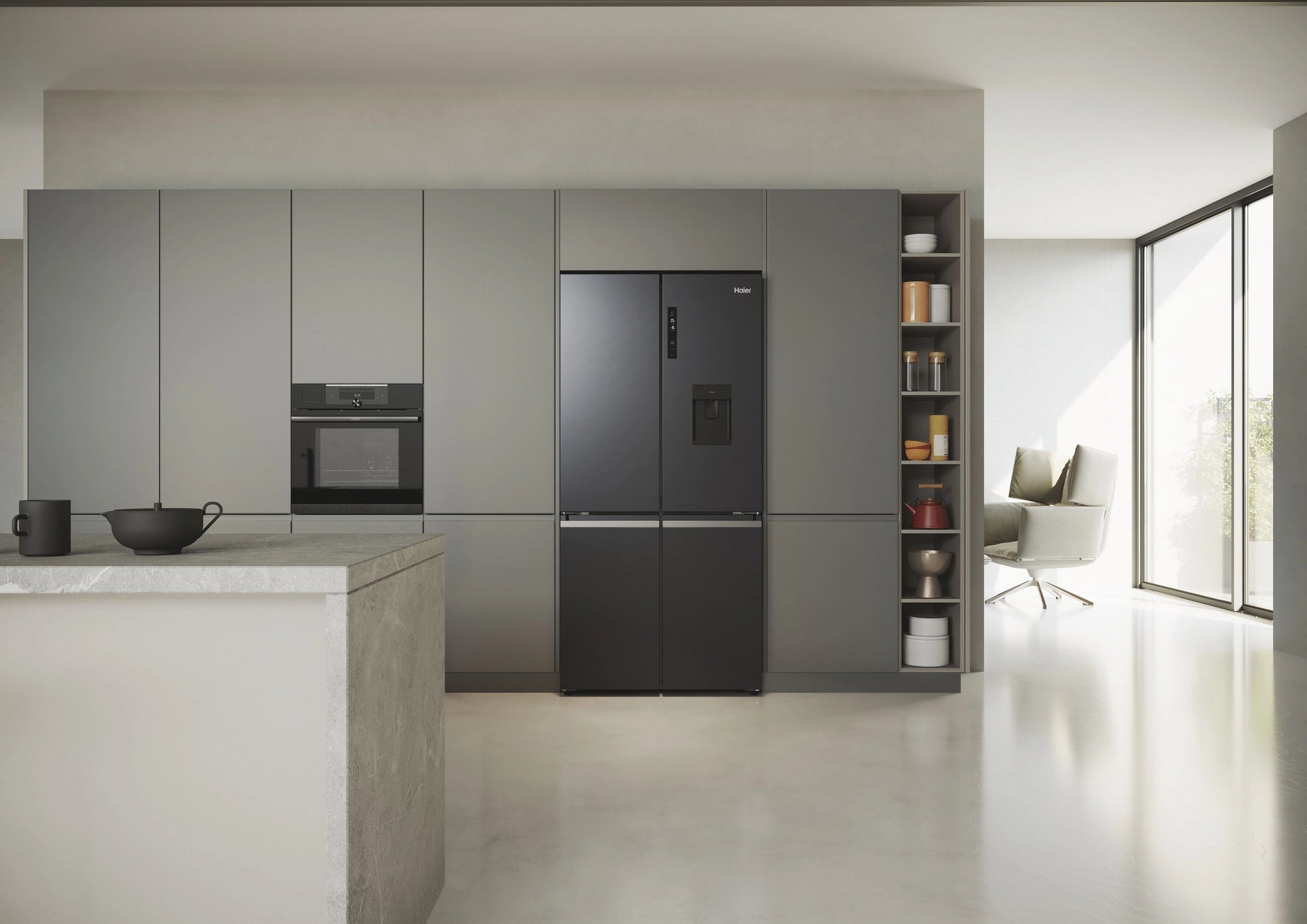 Haier HCR5919EHMB 90cm 60/40 Frost Free American Fridge Freezer - Brushed Black