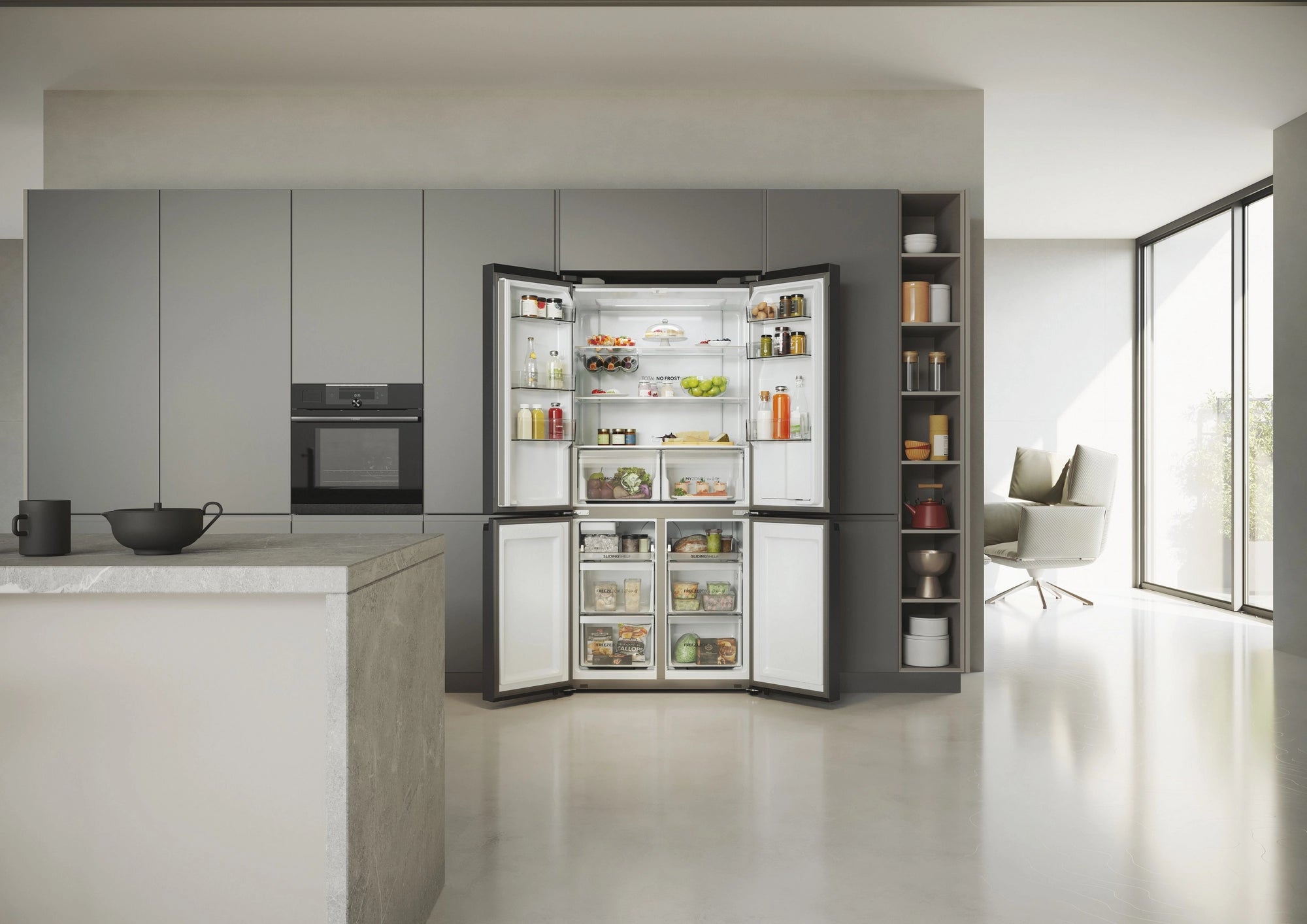 Haier HCR5919EHMB 90cm 60/40 Frost Free American Fridge Freezer - Brushed Black